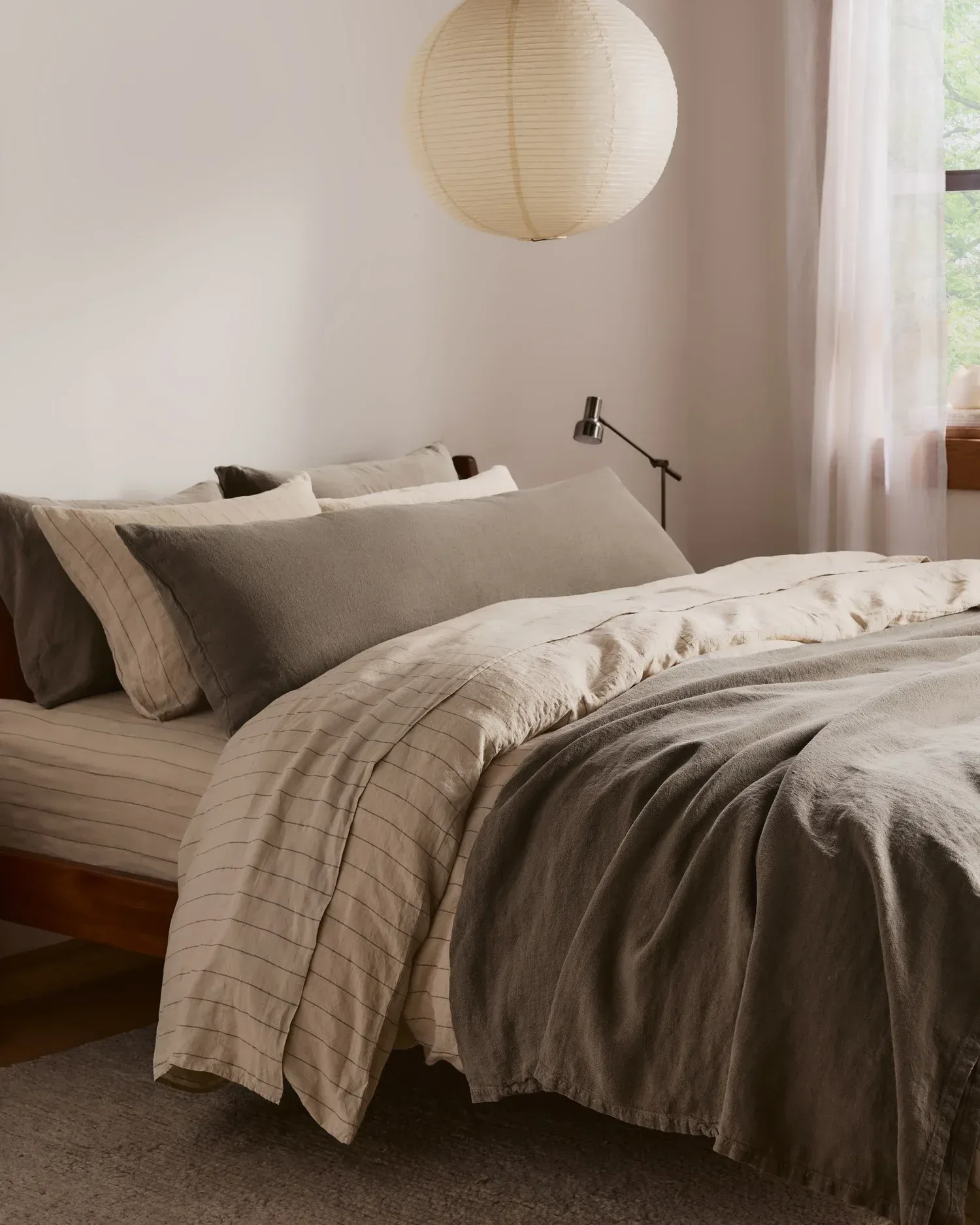 Vintage Linen Body Pillow Cover (Warm Grey)