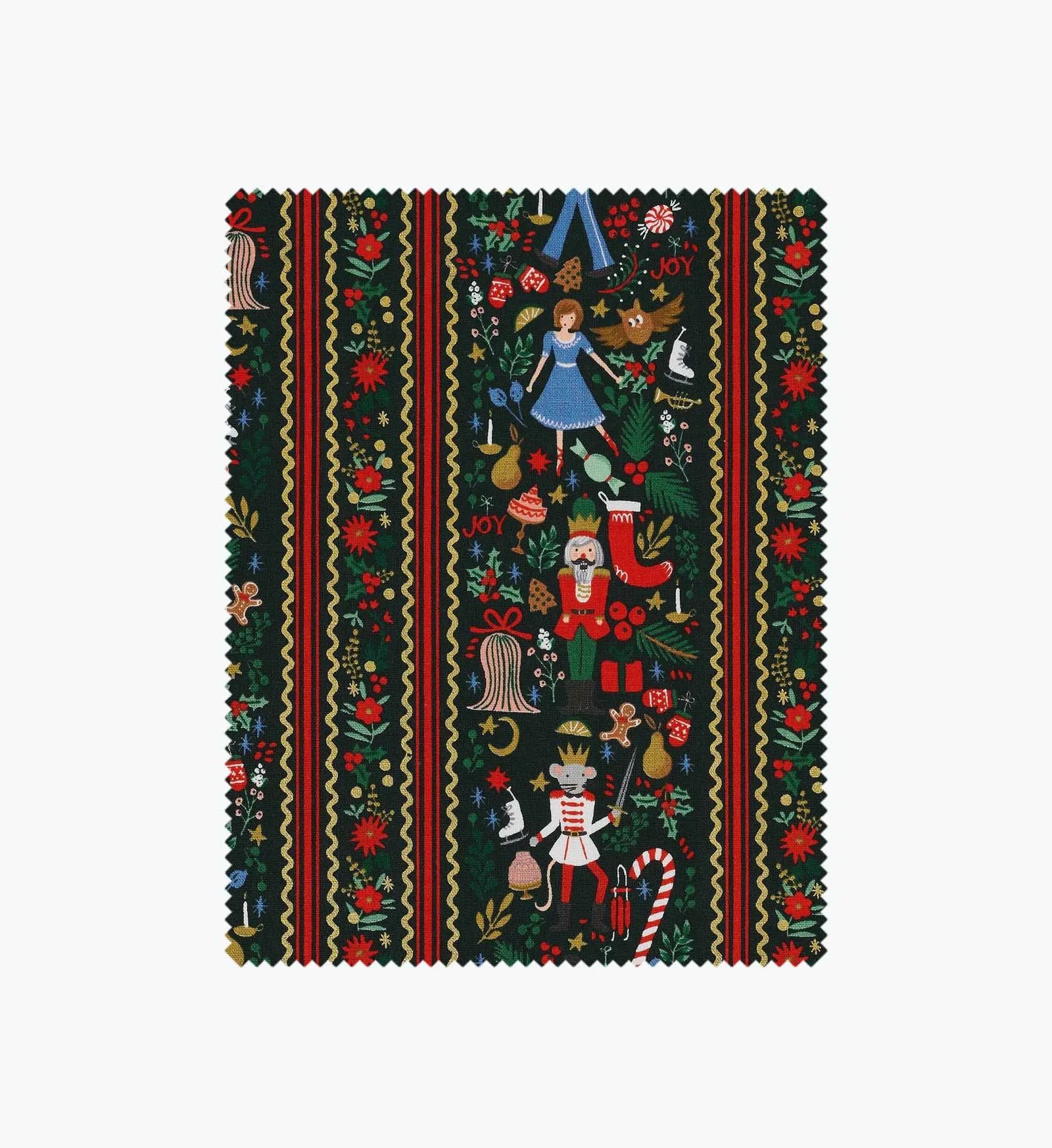 Holly Jolly Nutcracker Cotton Metallic Fabric – Evergreen and Gold