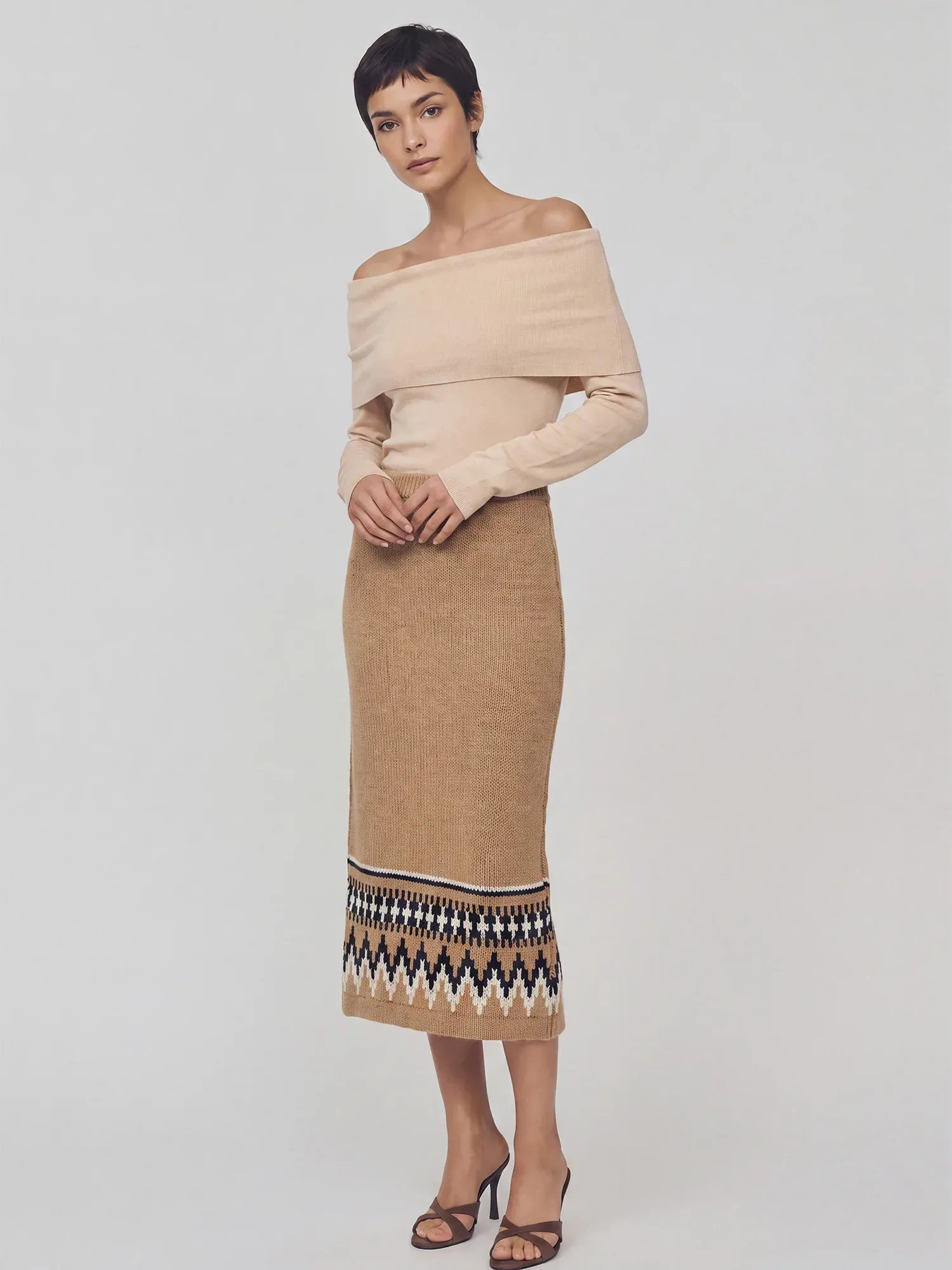 Fair Isle Pull On Sweater Midi Skirt