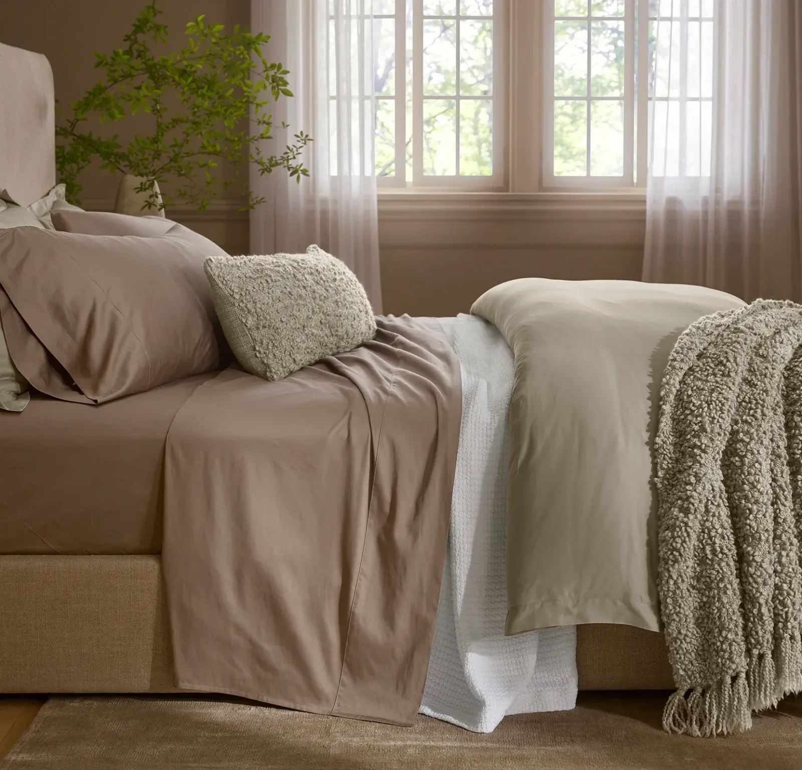 Percale Hemmed Sheet Set – Walnut