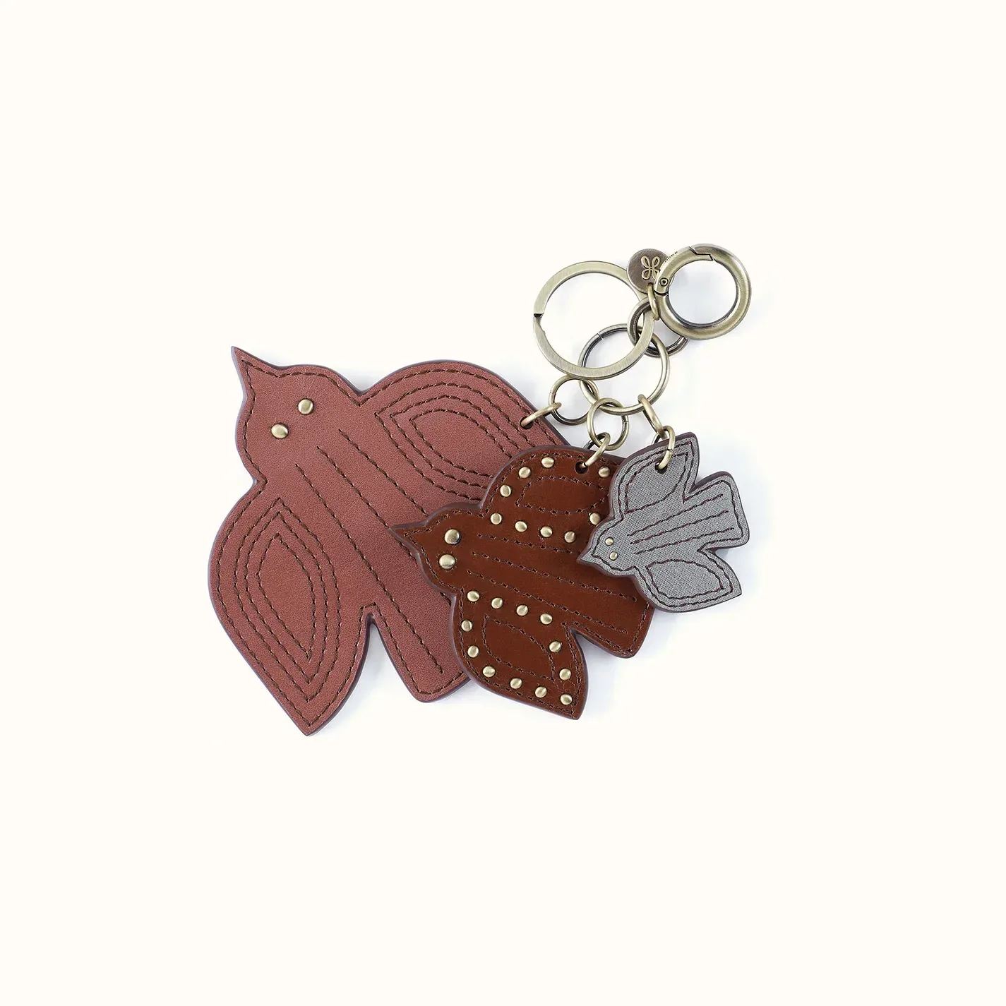 Triple Bird Key Fob In Polished Leather – Rosewood