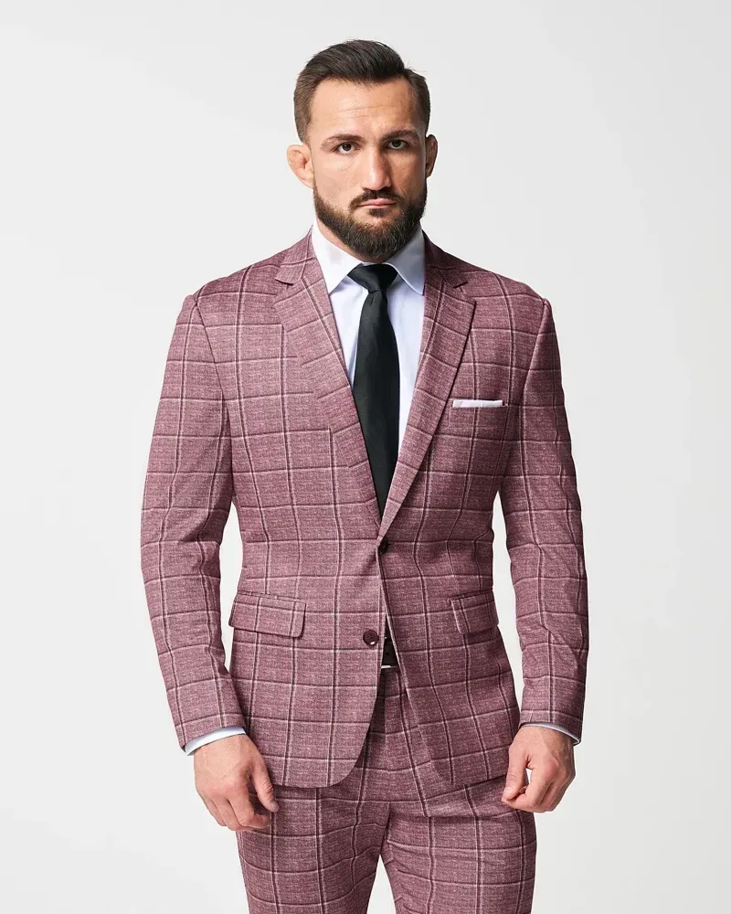 Athletic Fit Stretch Blazer – Crimson with Burgundy Big Windowpane