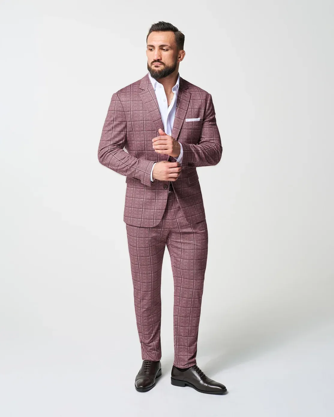 Athletic Fit Stretch Blazer – Crimson with Burgundy Big Windowpane