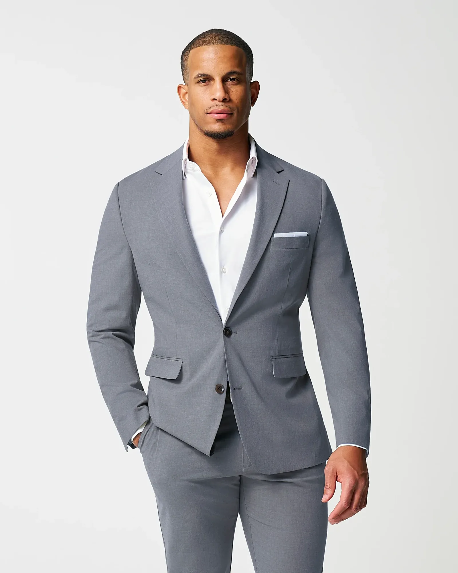 Athletic Fit Stretch Suit – Lightweight Heathered Smoked Grey