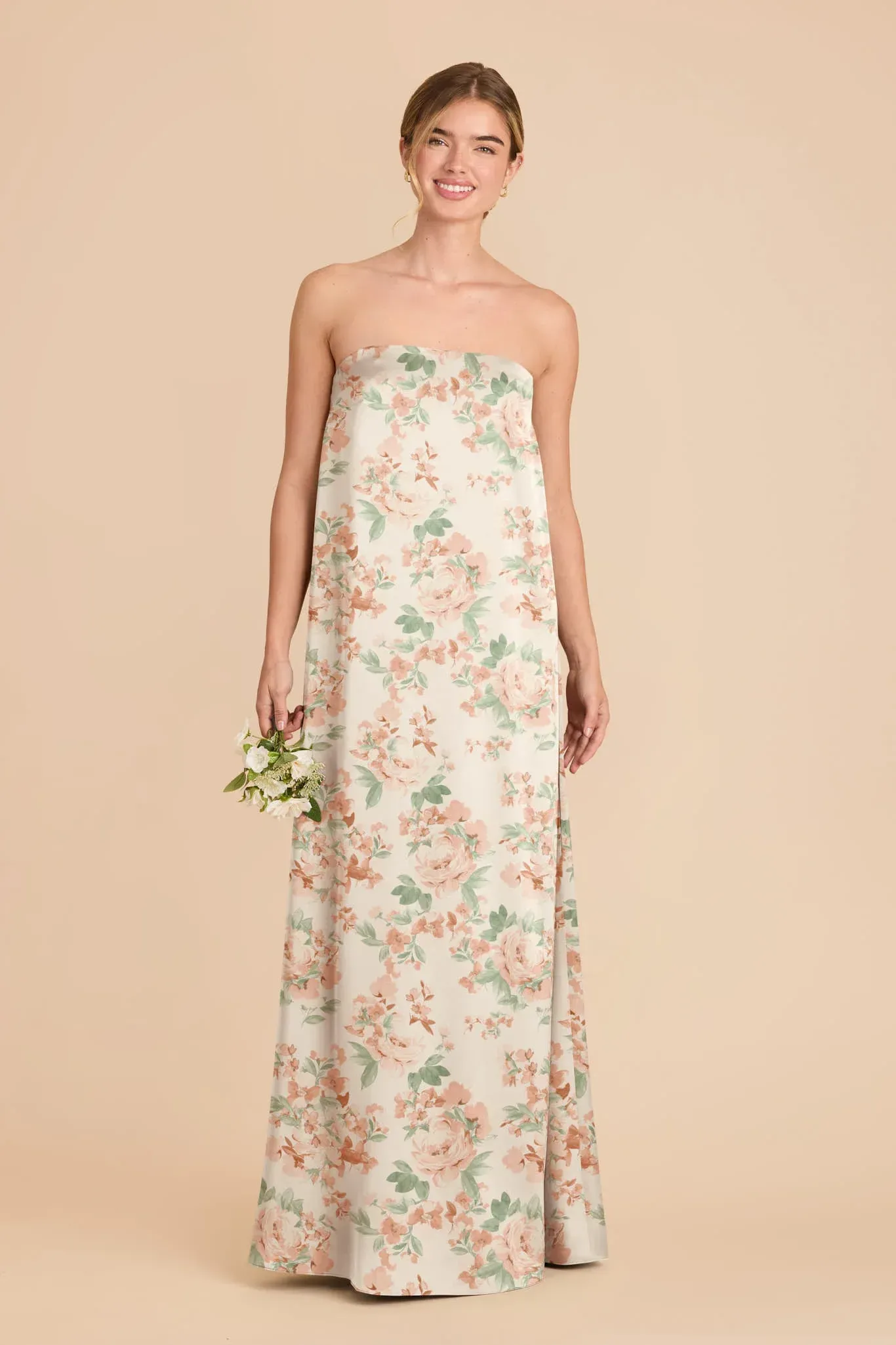 Ava Matte Satin Dress – Dusty Apricot Peonies