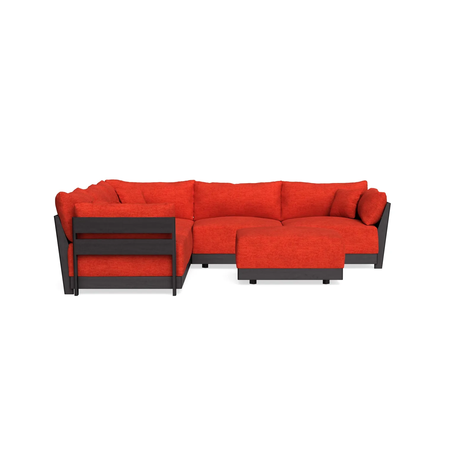Modular Bondi Black 5-Seater Corner Sectional + Ottoman in Poppy Orange – Memory Foam Blend