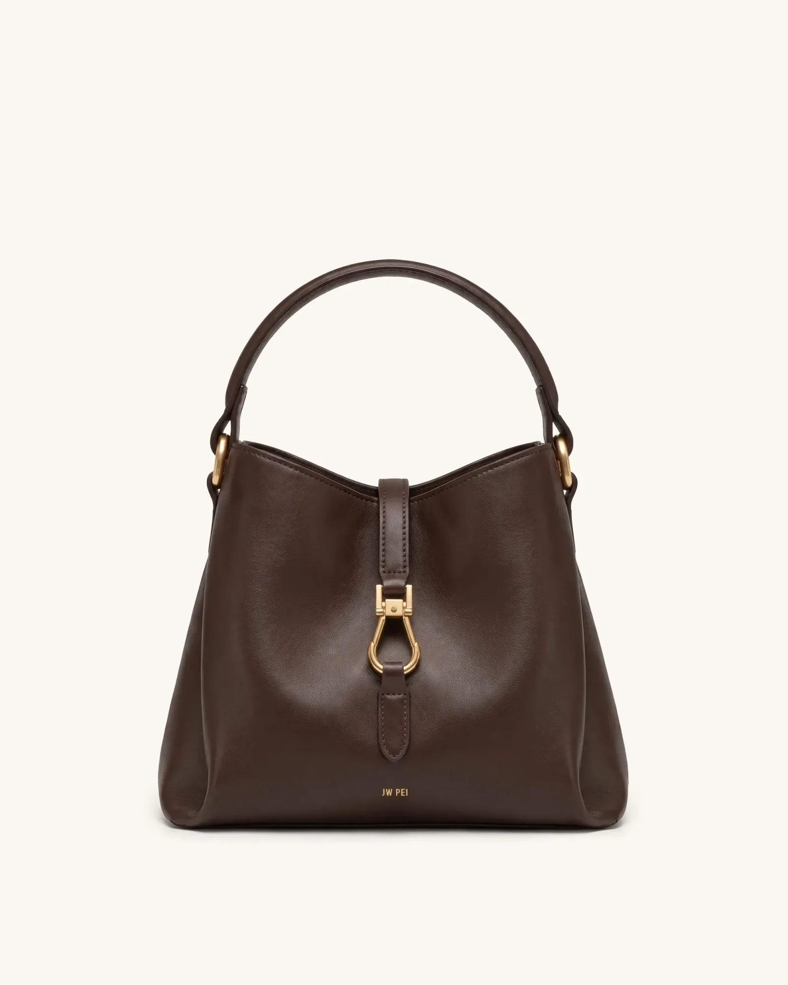 Bruna Metal Clasp Bucket Bag – Dark Brown