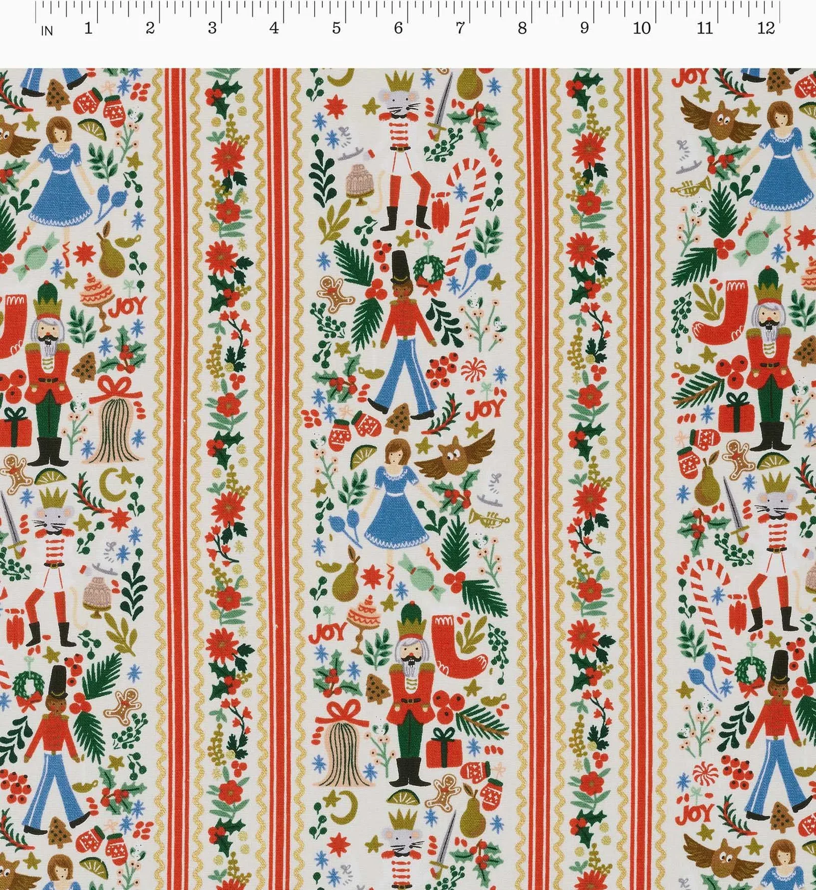 Holly Jolly Nutcracker Canvas Metallic Fabric – Cream and Gold