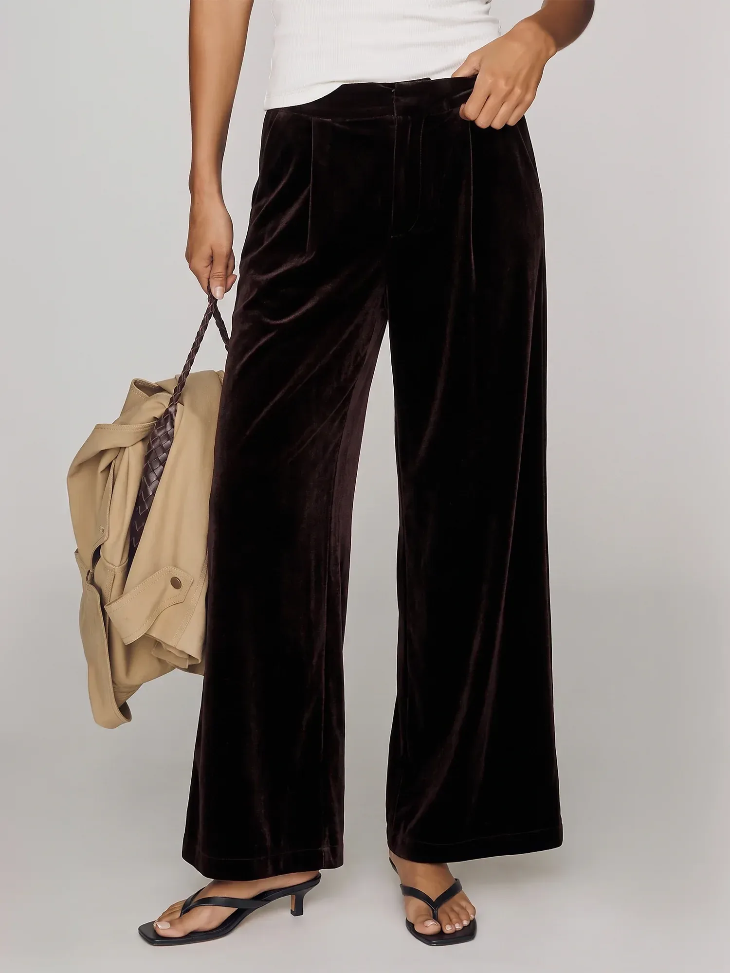 Fold Detail Velvet Wide Leg Pants