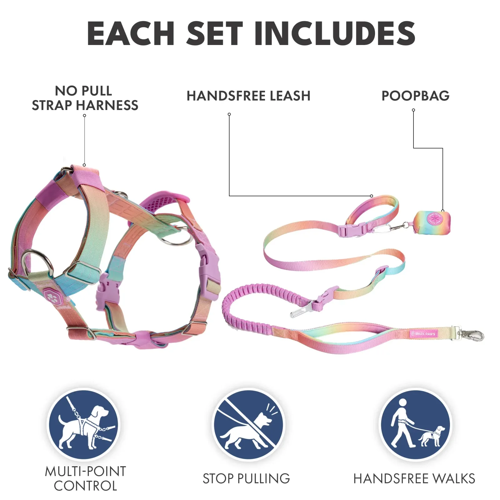 Comfort Control No-Pull Dog Harness and Multipurpose Leash Set – Pastel Icing