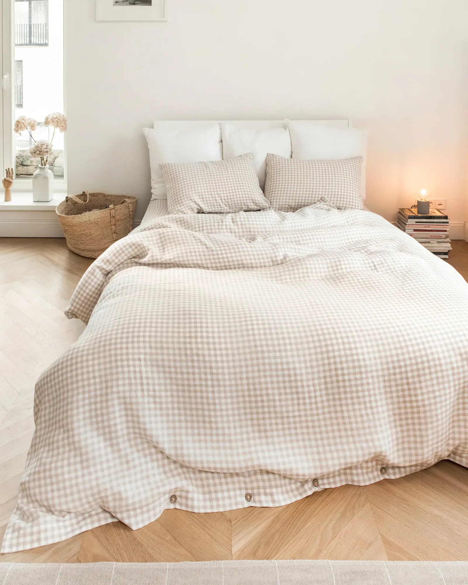 Natural gingham linen fitted sheet