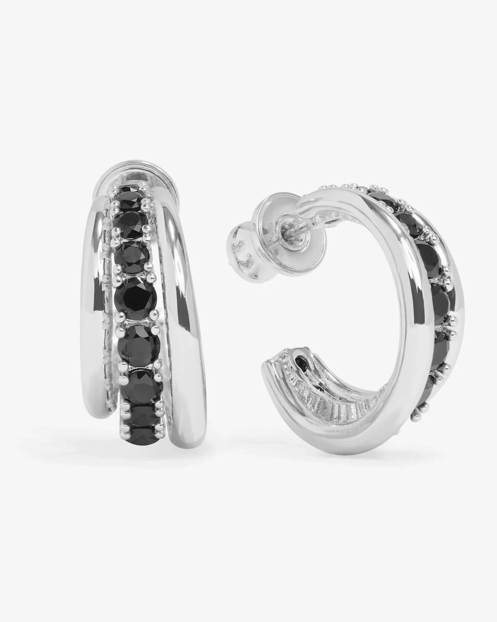 "Oh She Fancy" Smooth & Diamond Hoops – Silver|Black Diamondettes