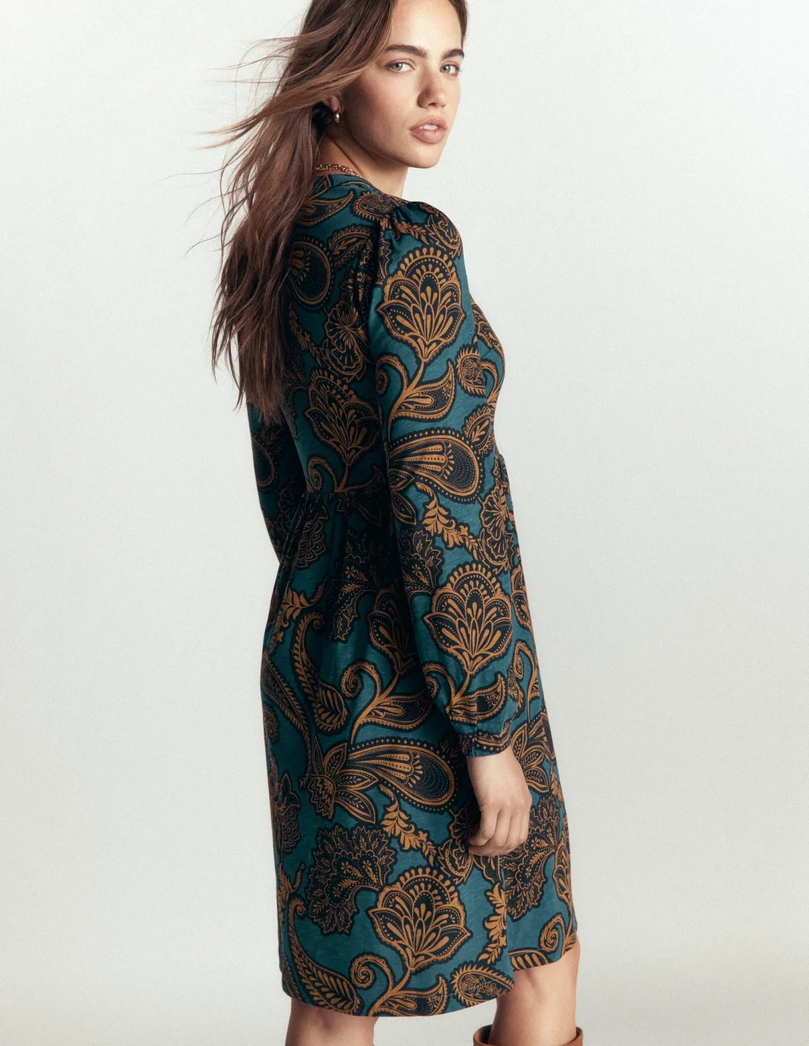 Naomi Relaxed Jersey Dress-Legion Blue, Paisley Bouquet