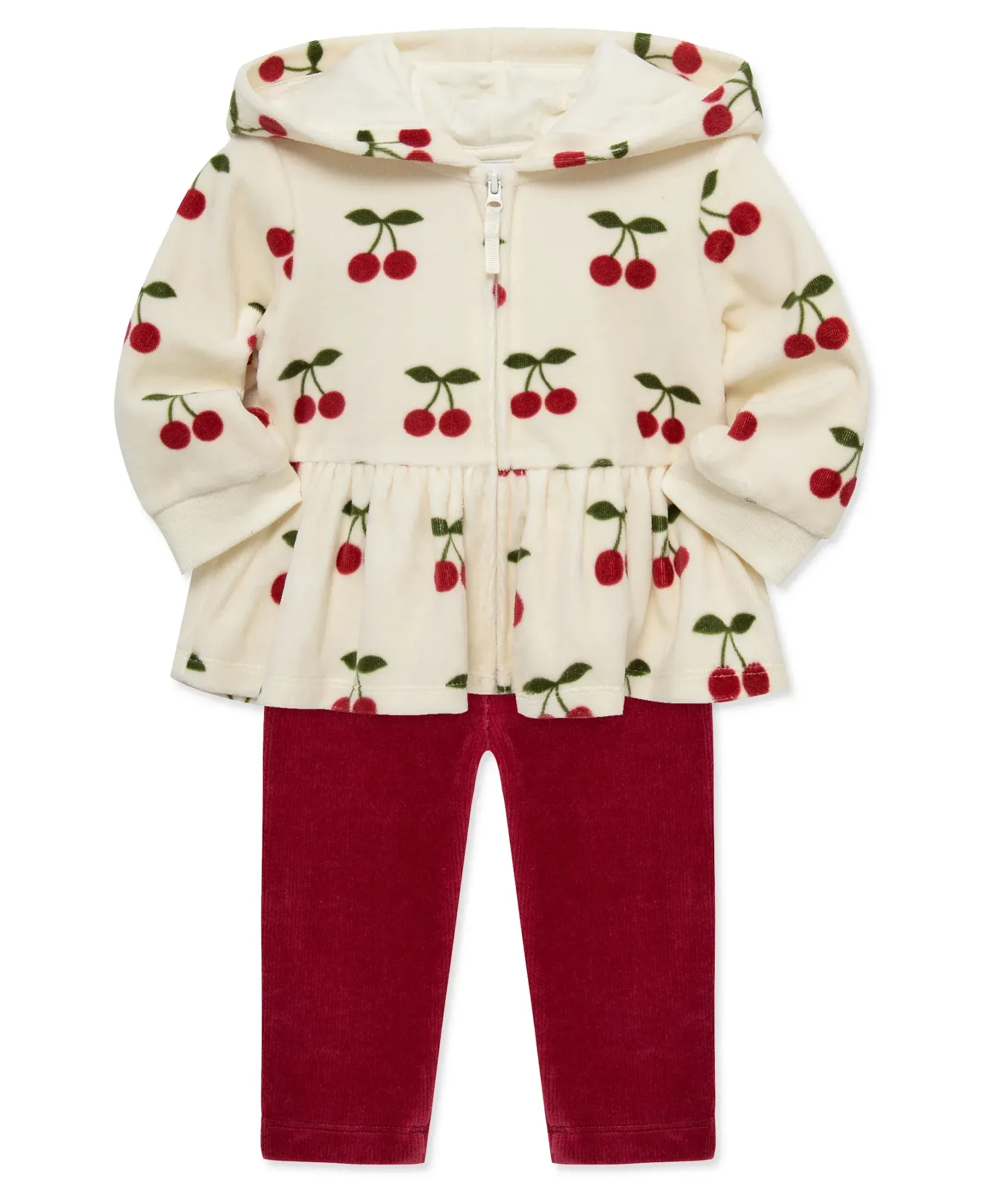 Cherry Velour Hoodie Set (2T-4T)