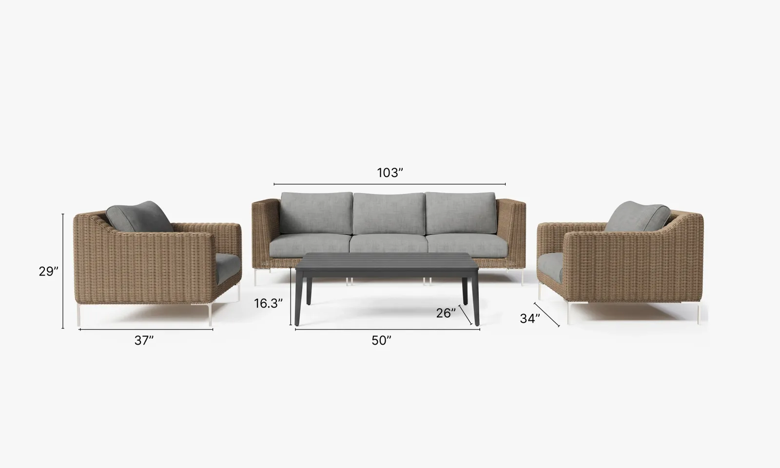 Brown Wicker Sofa + Coffee Table Set