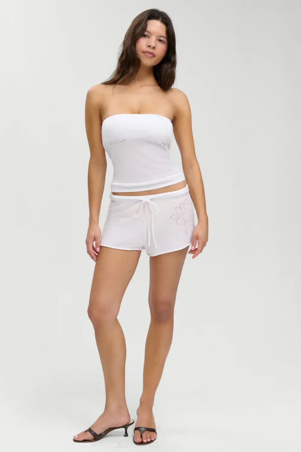 Sophie Knit Mini Shorts – White Hibiscus