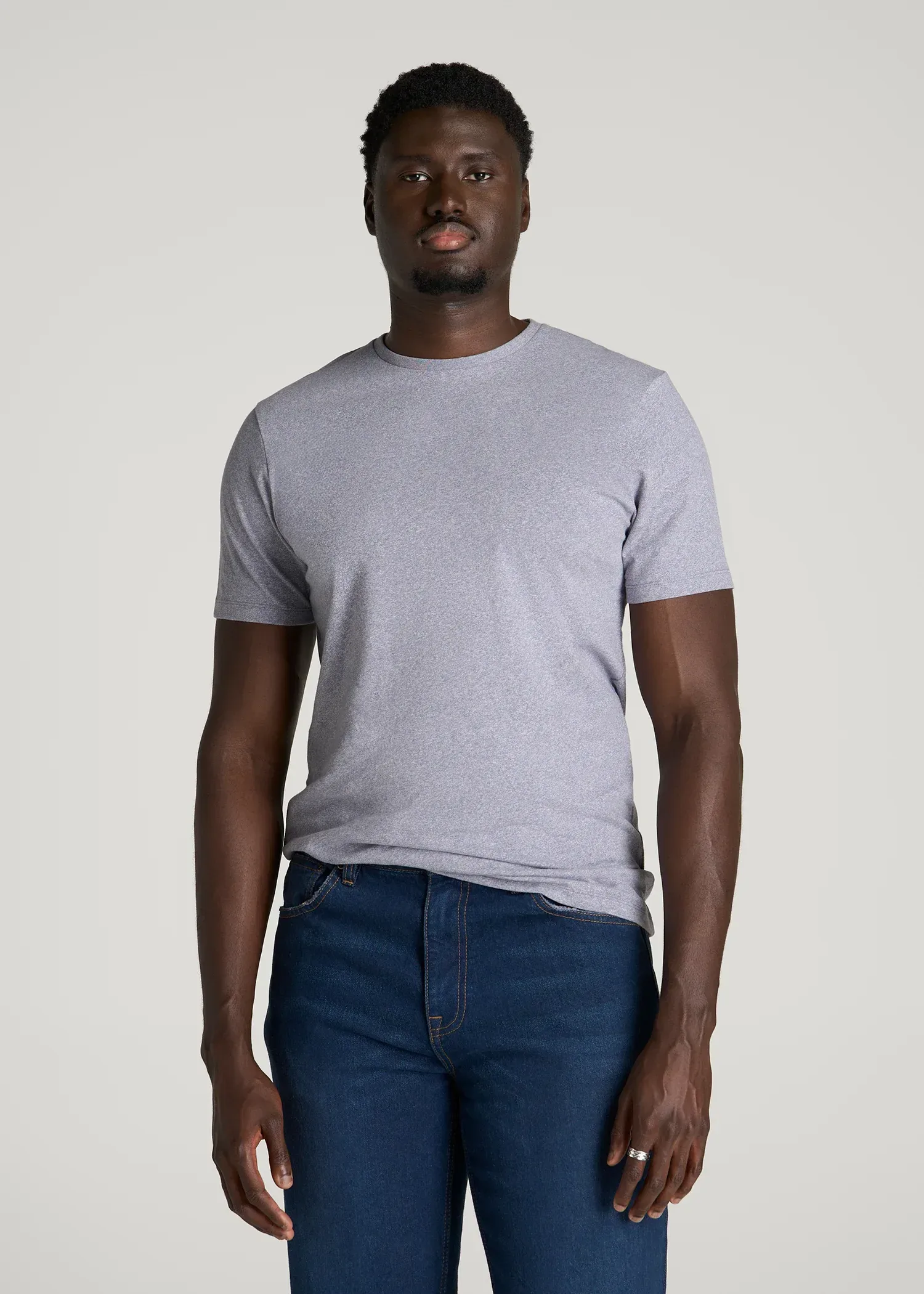 Core Cotton Crewneck Tee for Tall Men in Blue Granite Melange