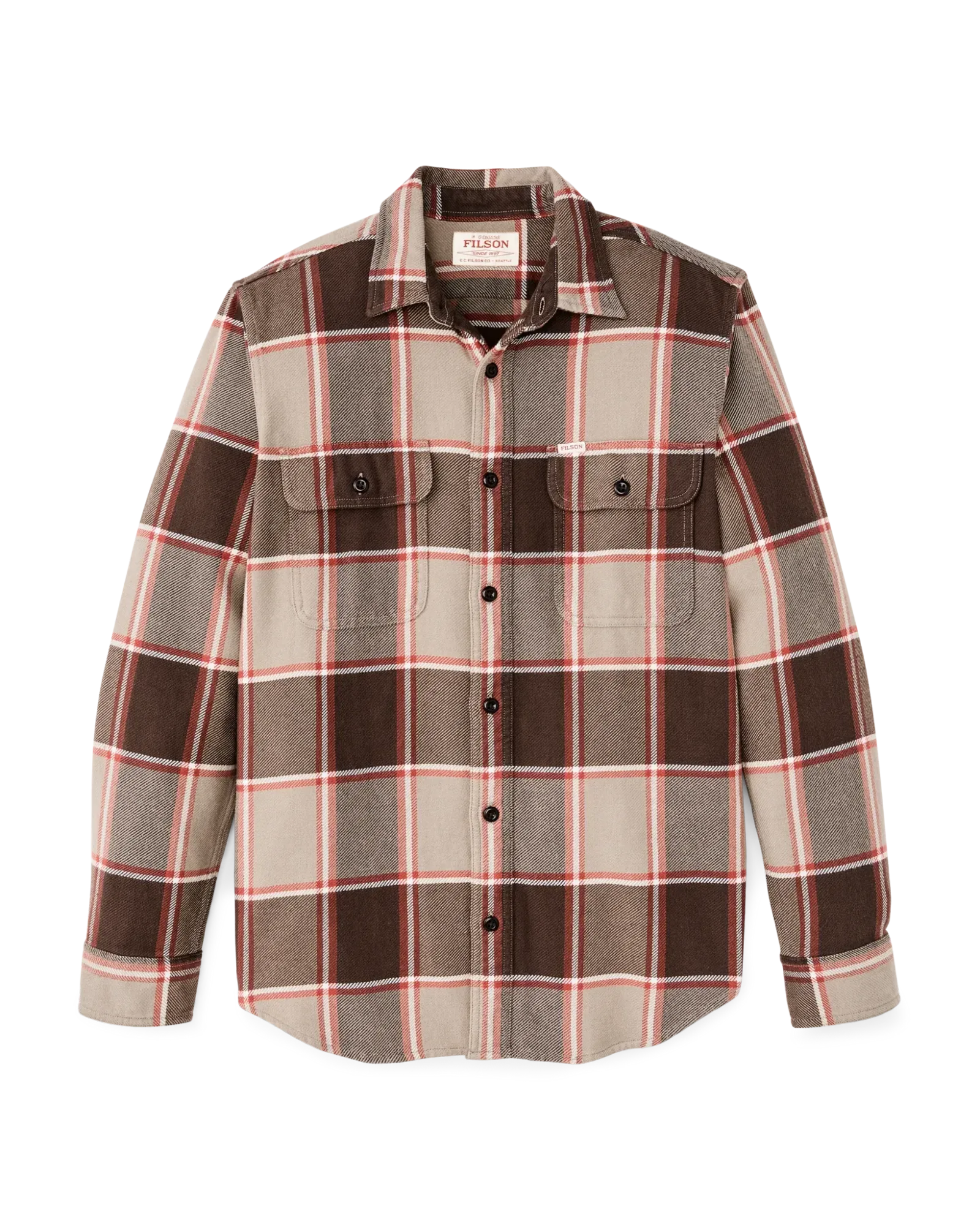 Vintage Flannel Work Shirt – Tan / Orange / Multi Plaid