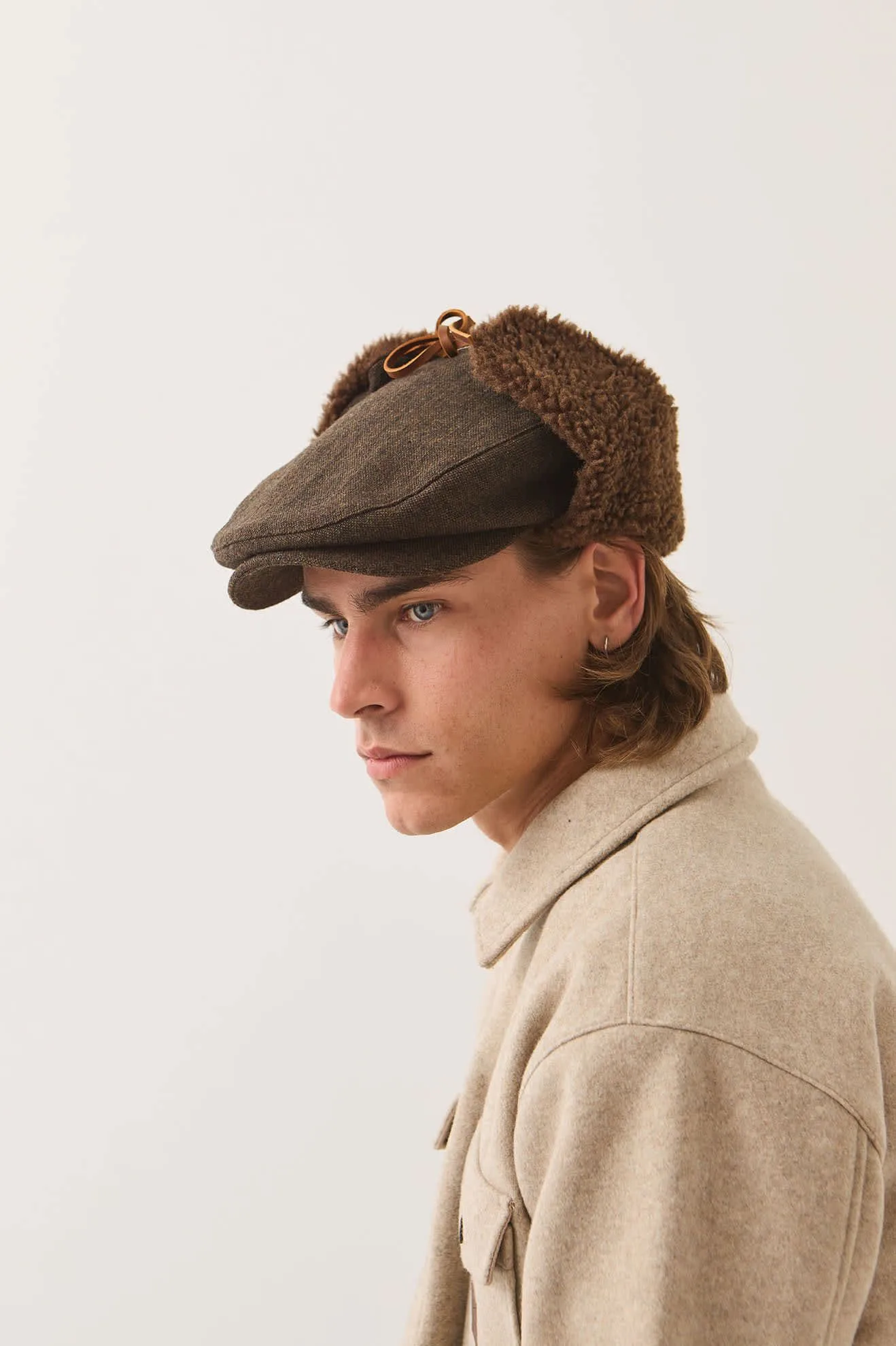 Barrel Earflap Snap Cap – Brown/Brown Tweed