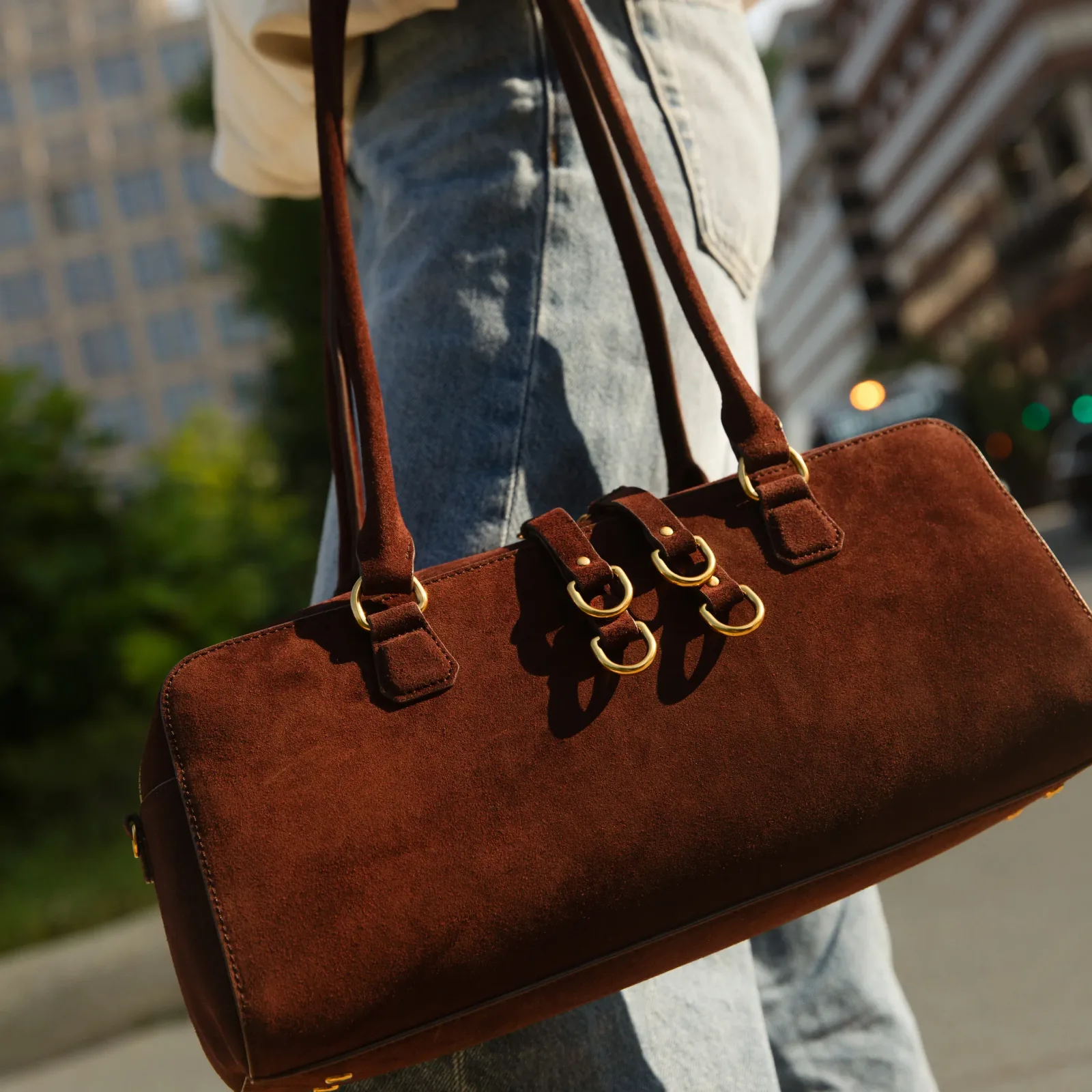Sadie Satchel In Suede Leather – Chocolate