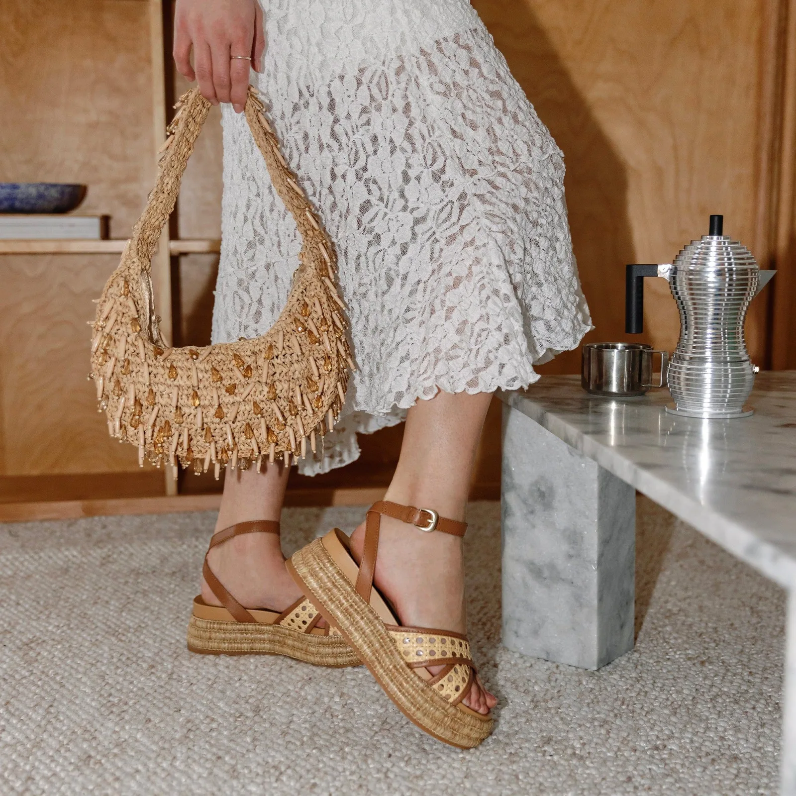 Wriley Sandals Saddle Woven Raffia