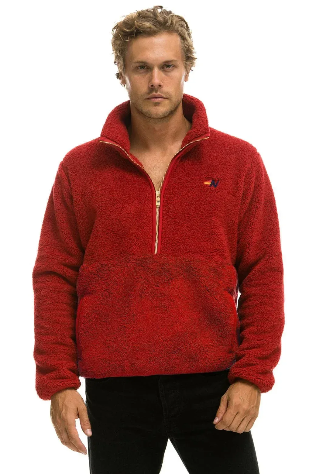 Teddy Unisex Half Zip Jacket – Cherry