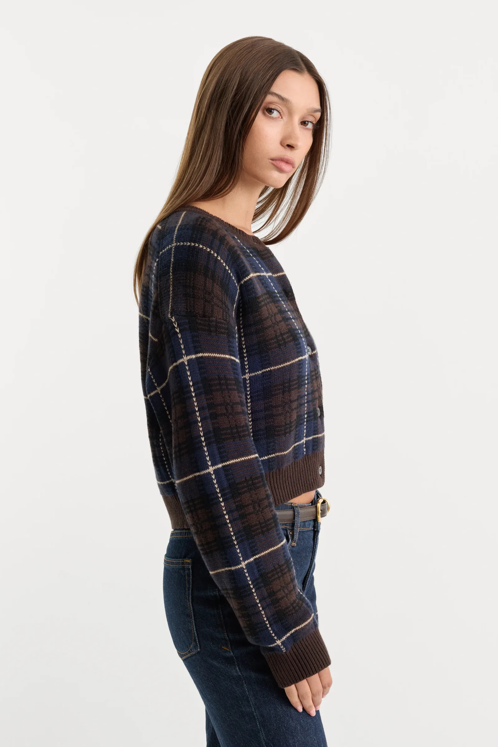 The Jacquard Cardigan – Chocolate Plaid