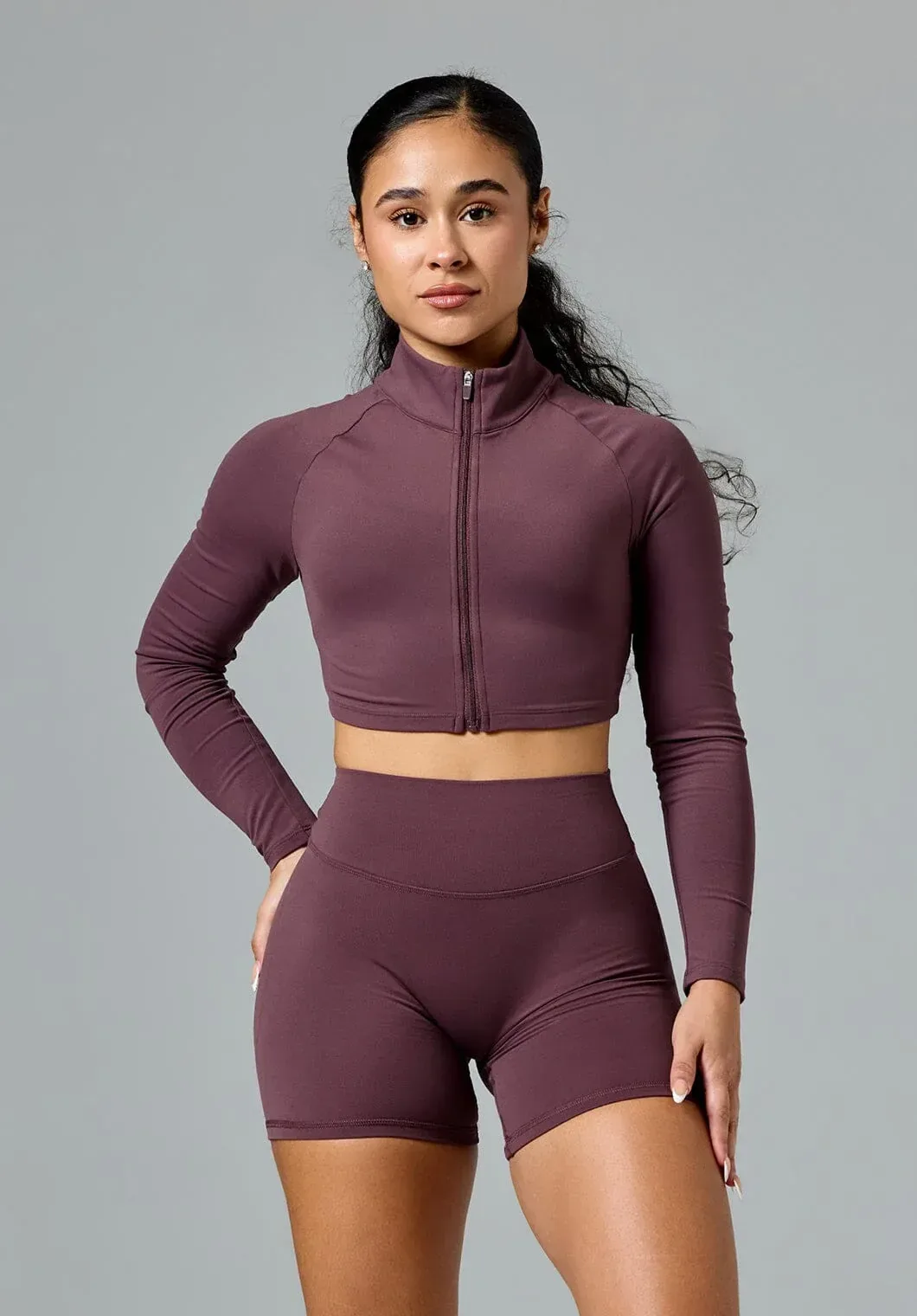 FormLux™ Fitted Crop Jacket Cherry Cola