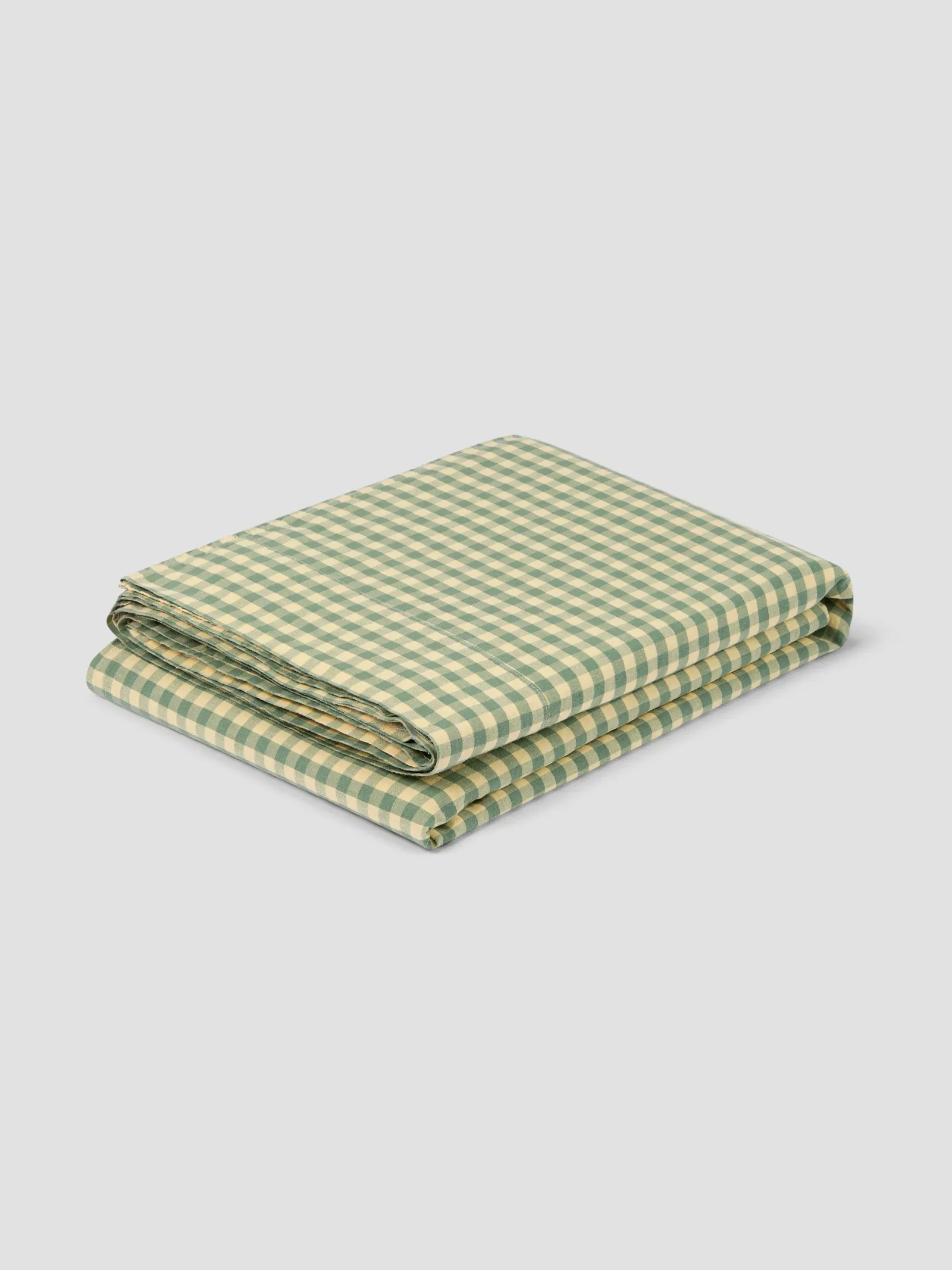 Elm Green & Butter Yellow Color Drenched Gingham Linen Blend Flat Sheet