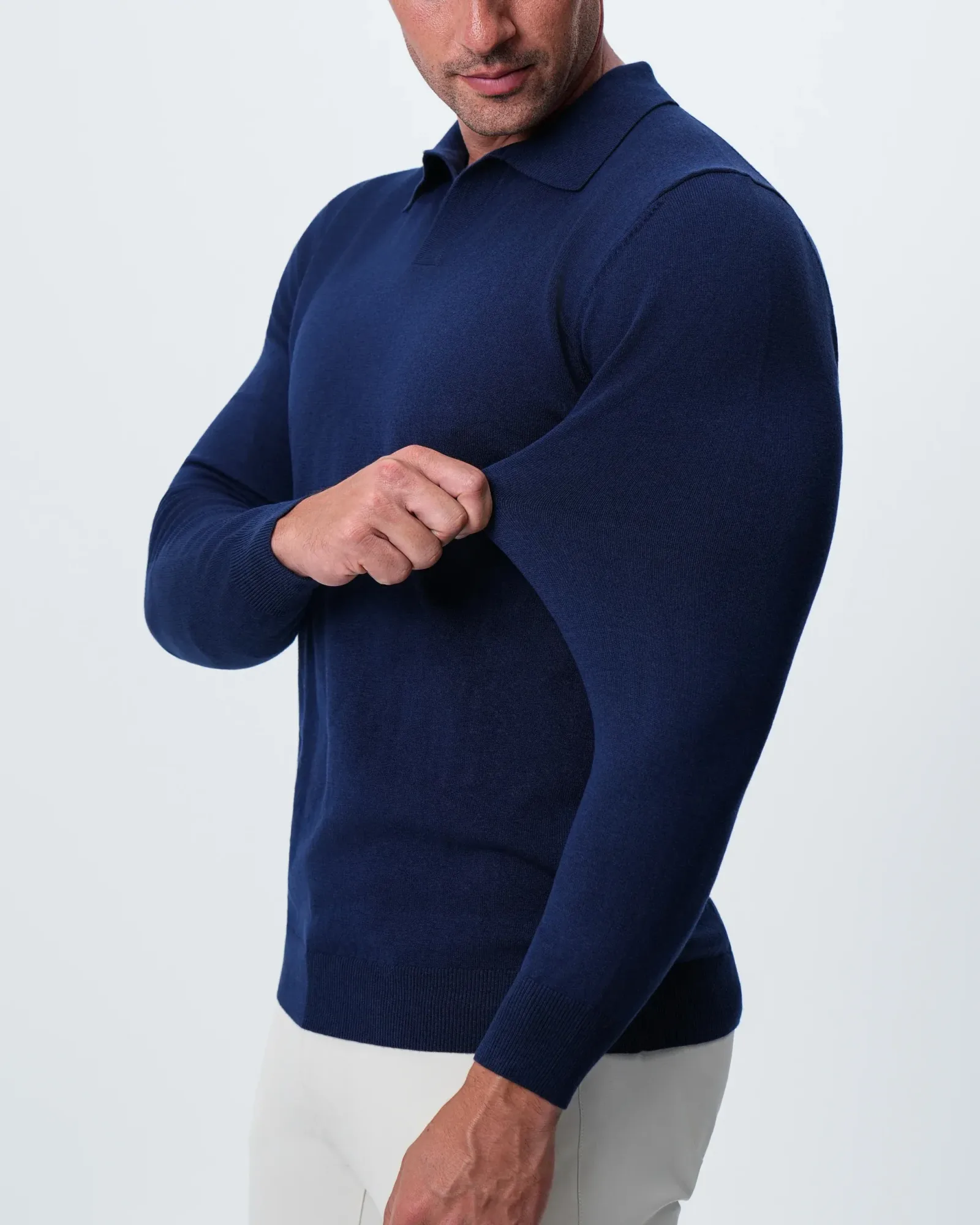 Buttonless Sweater Polo – Navy