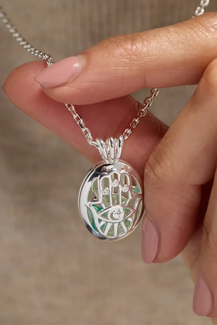 Hamsa & Evil Eye Birthstone Shaker Necklace