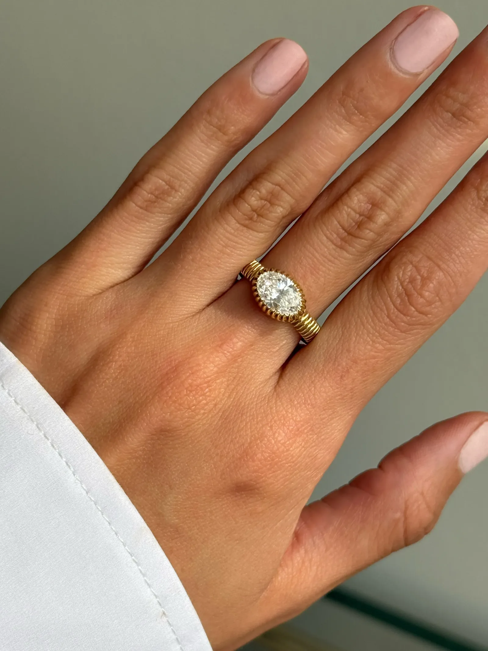 Lab Diamond Large Oval Fluted Ring