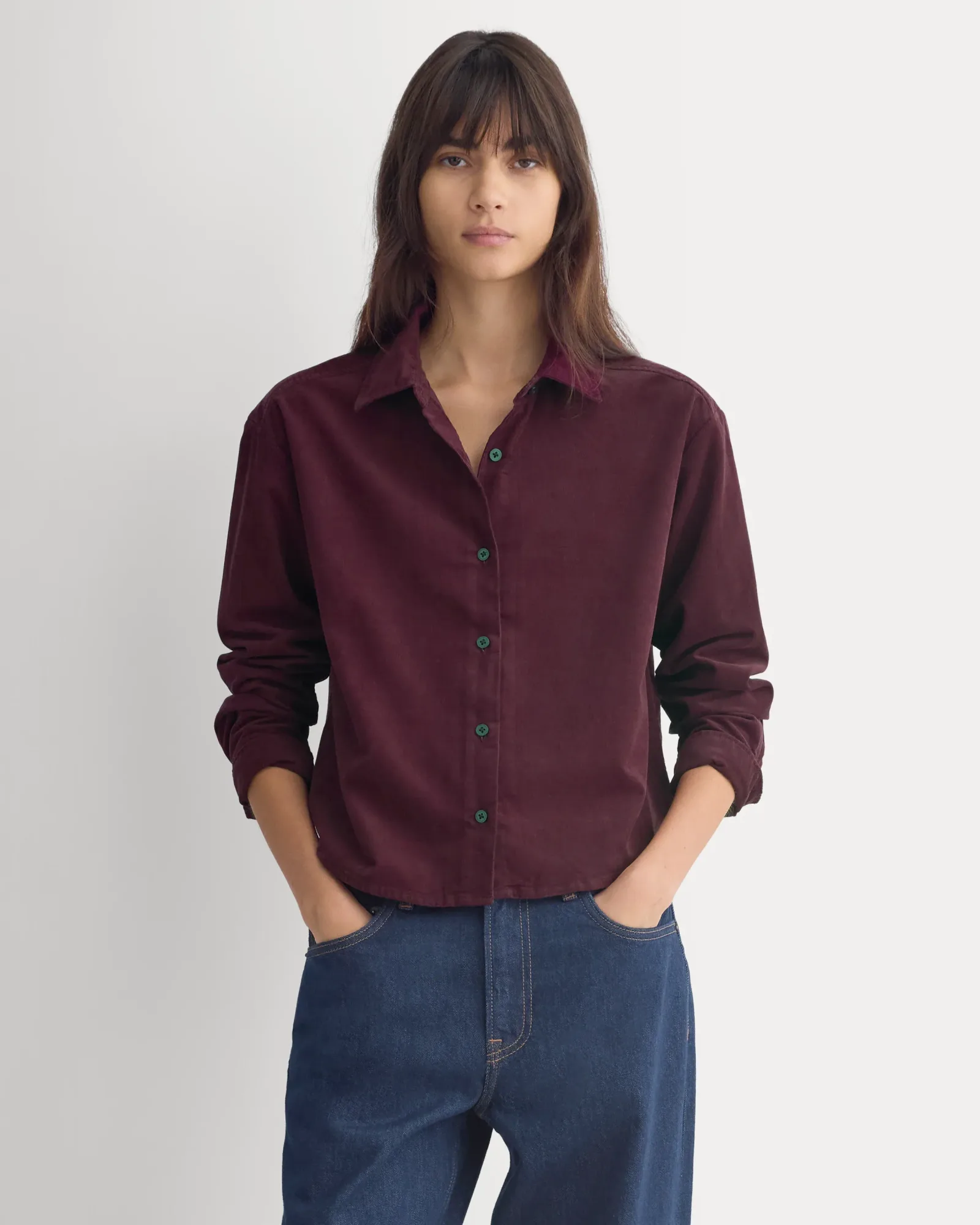 Cropped Shirt in Pinwale Corduroy – Deep Plum