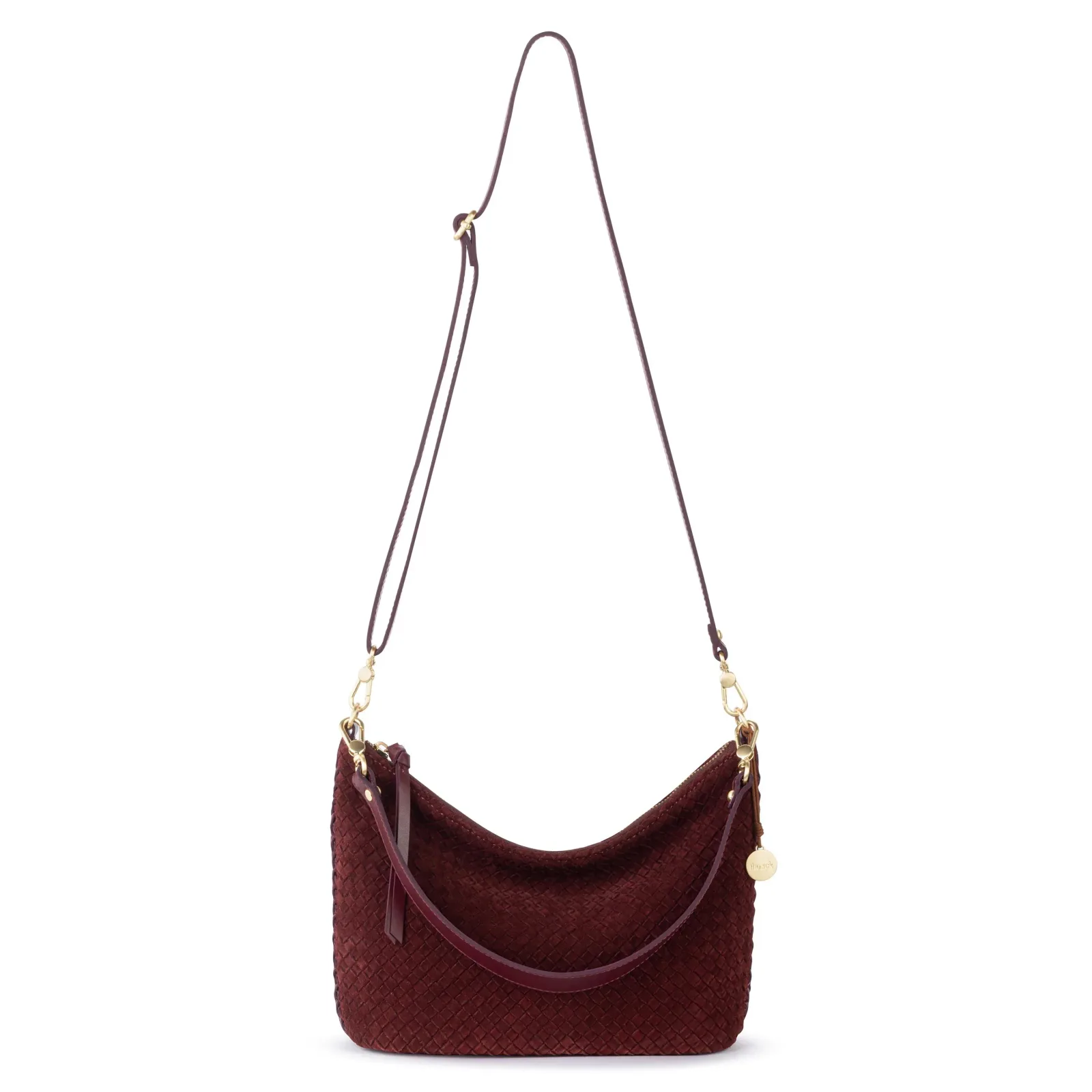 Juniper Small Hobo – Leather – Black Cherry Suede Woven