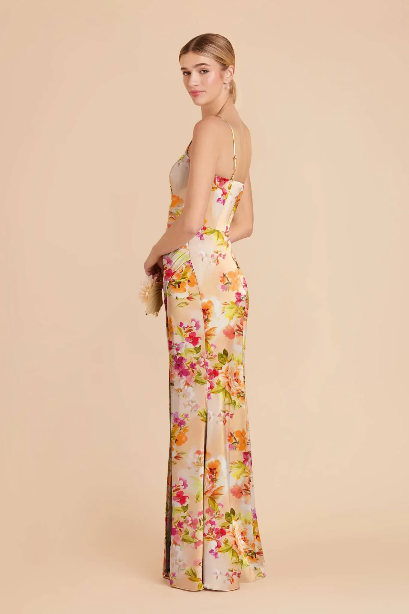Anne Matte Satin Dress – Coral Sunset Peonies