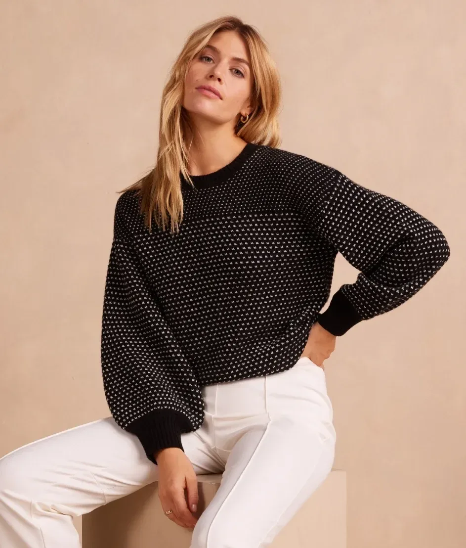 The Luxe Cashmere Blend Mix Stitch Sweater – Sea Urchin & White Sand