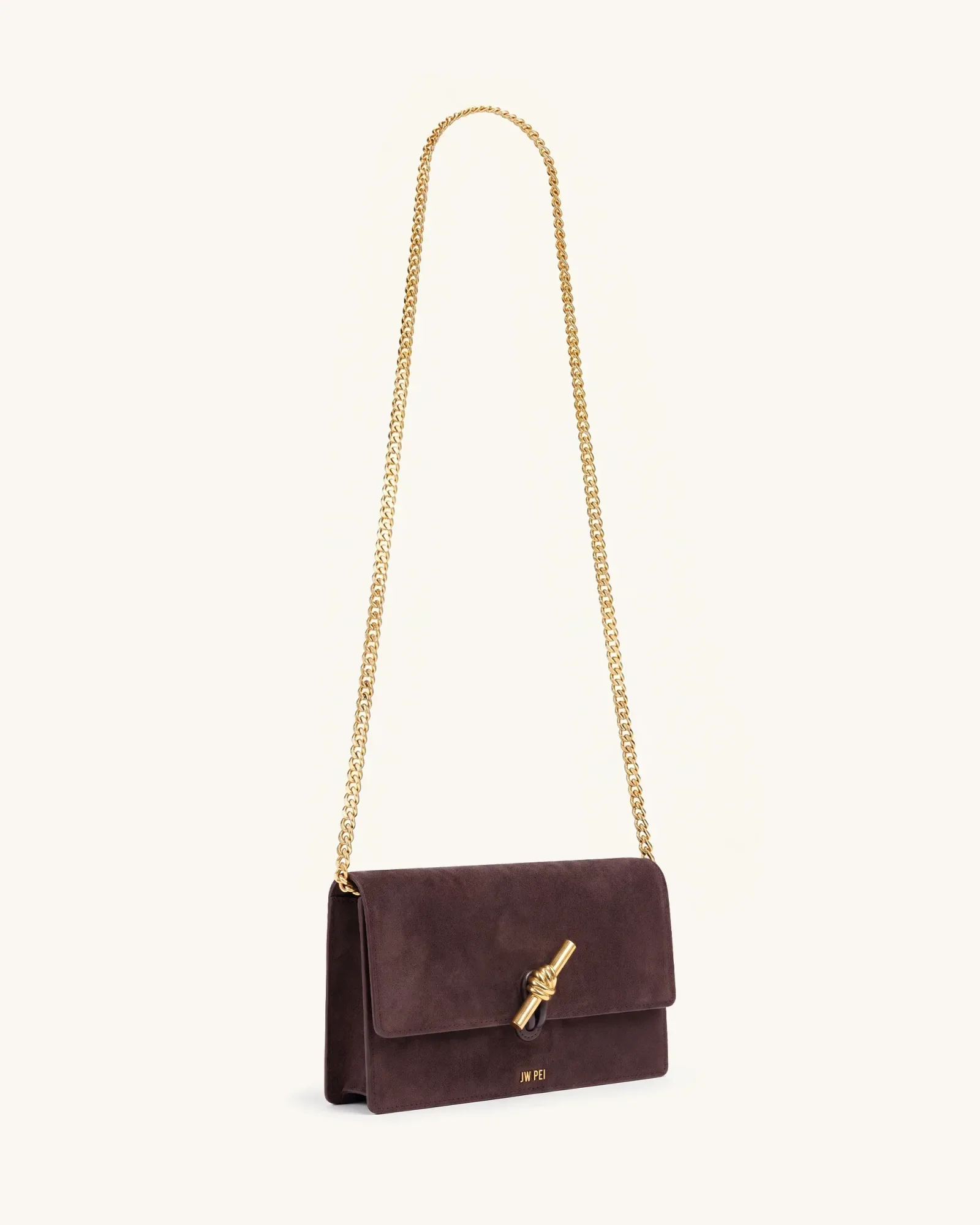 Lena Metal Rope Knot Faux Suede Chain Crossbody Wallet – Brown