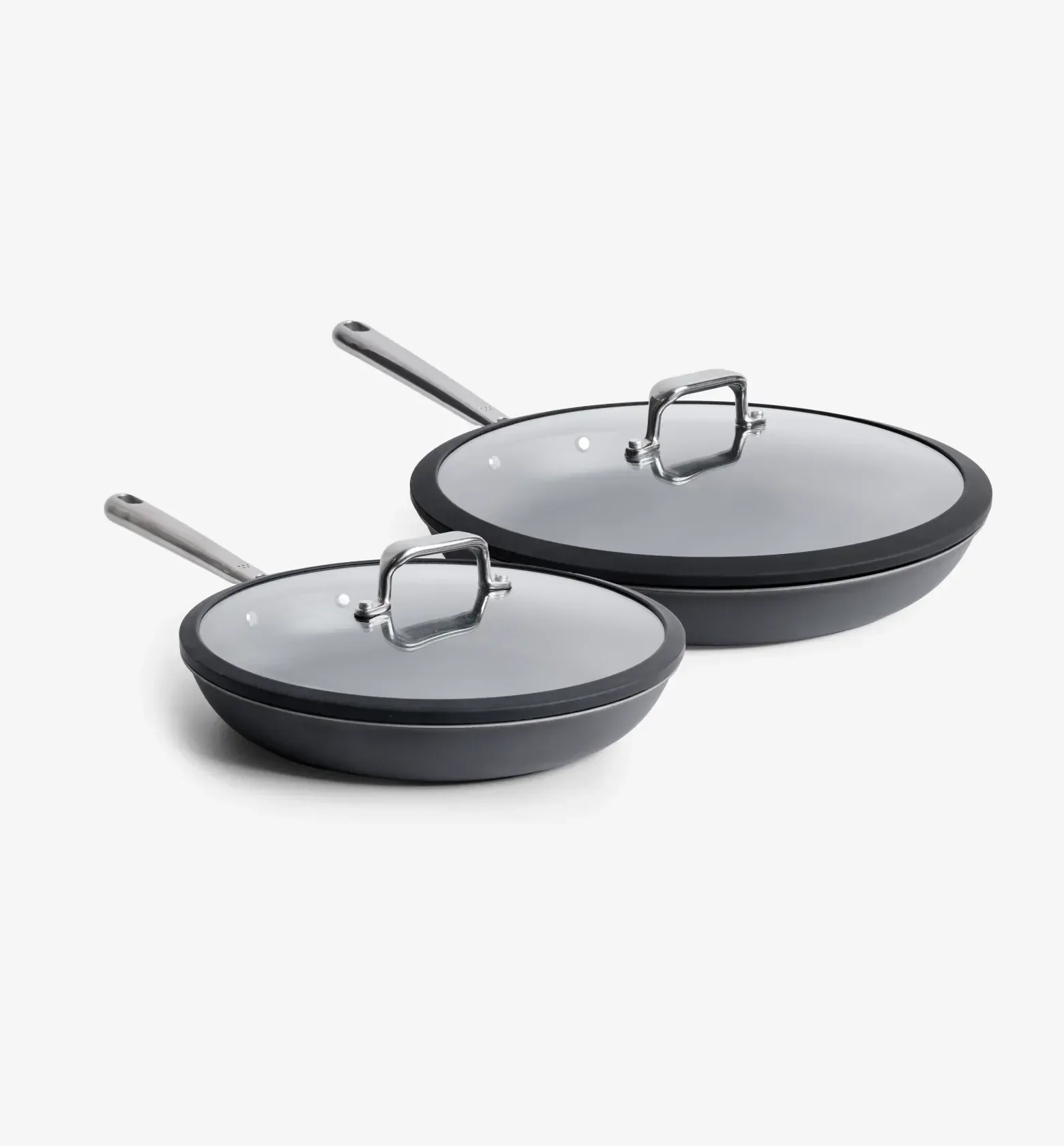 10” + 12” Pre-Seasoned Carbon Steel 8” + 10” + 12” Pre-Seasoned Carbon Steel Frying Pan + Glass LidsPan + Glass Lids