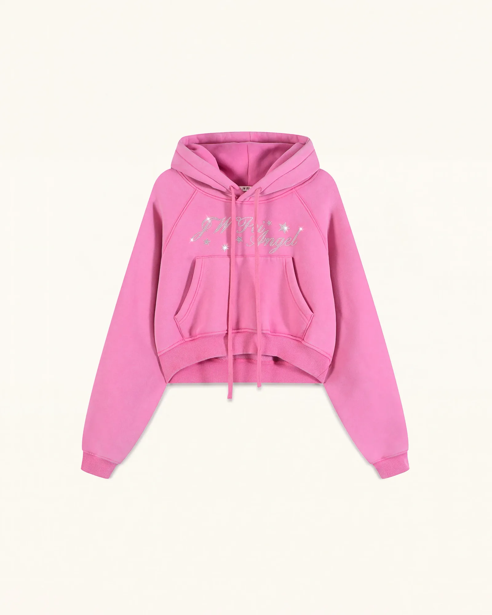 The Darling Crystal Feather Wing Cropped Hoodie – Acid Pink