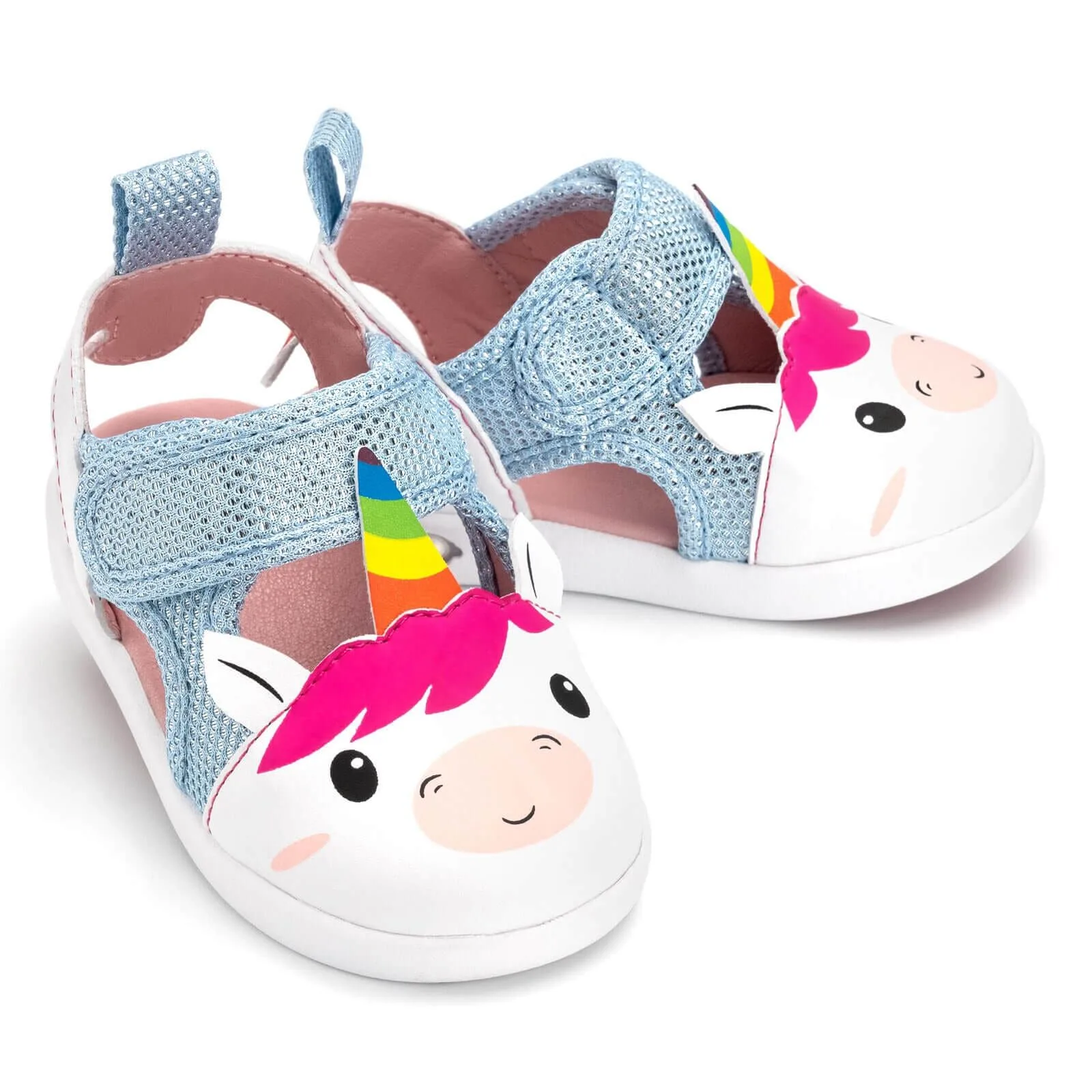Unicorn Squeaky Toddler Sandals for Girls and Boys – White/Sparkly Blue
