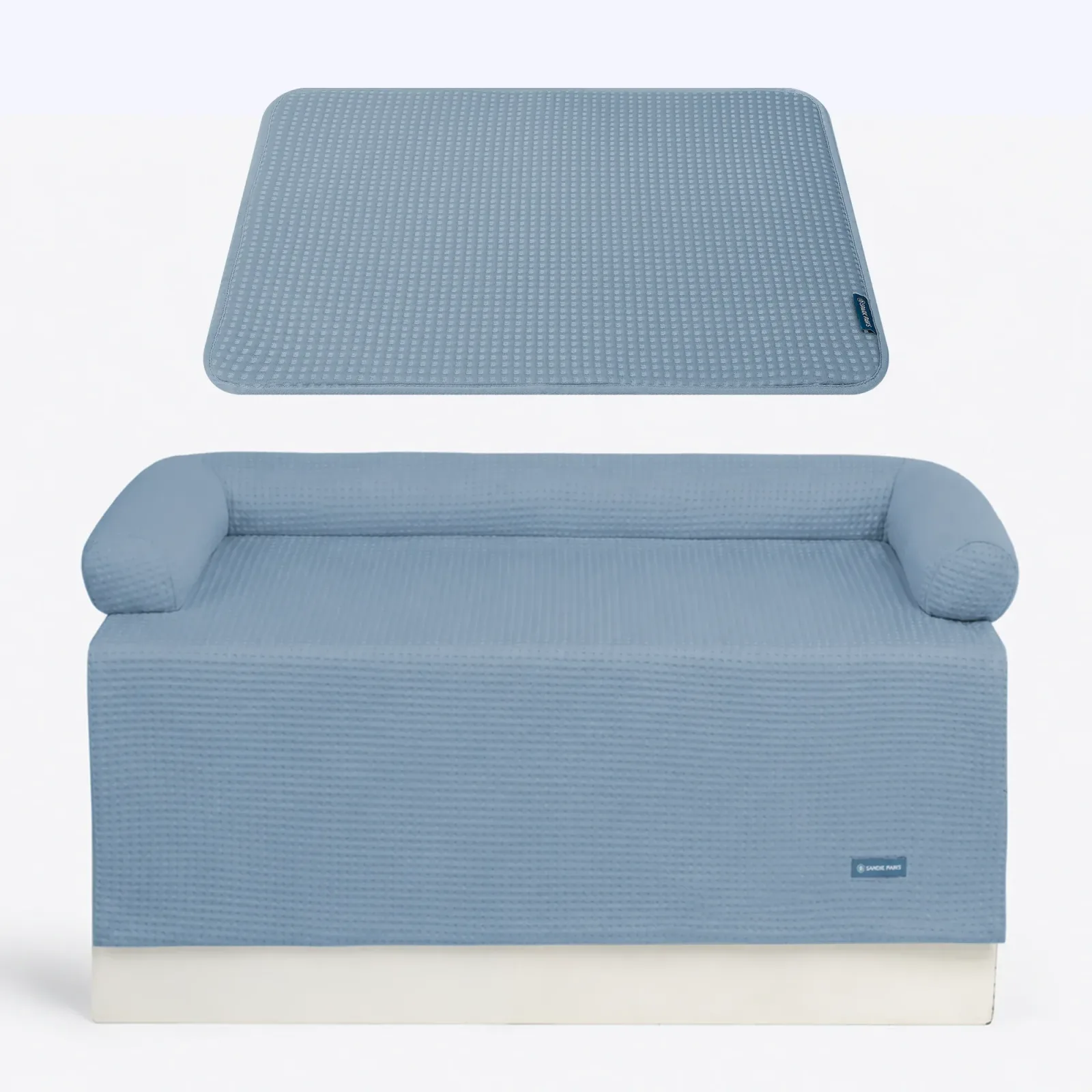 Frostcore™ Cooling Couch Cover Dog Bed and Cooling Mat Set – Waffle Ash Blue