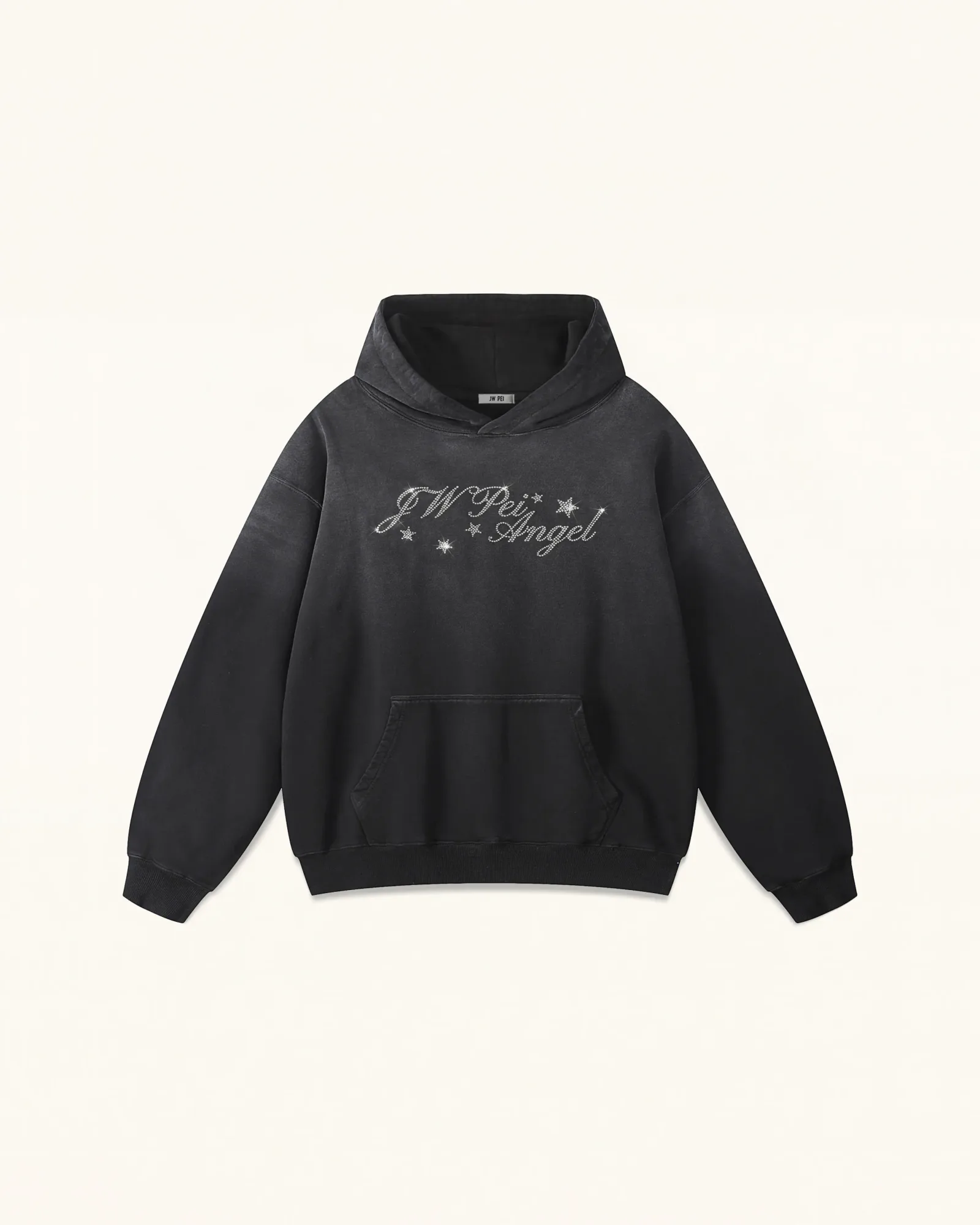 The Seraphic Crystal Feather Wing Hoodie – Washed Black