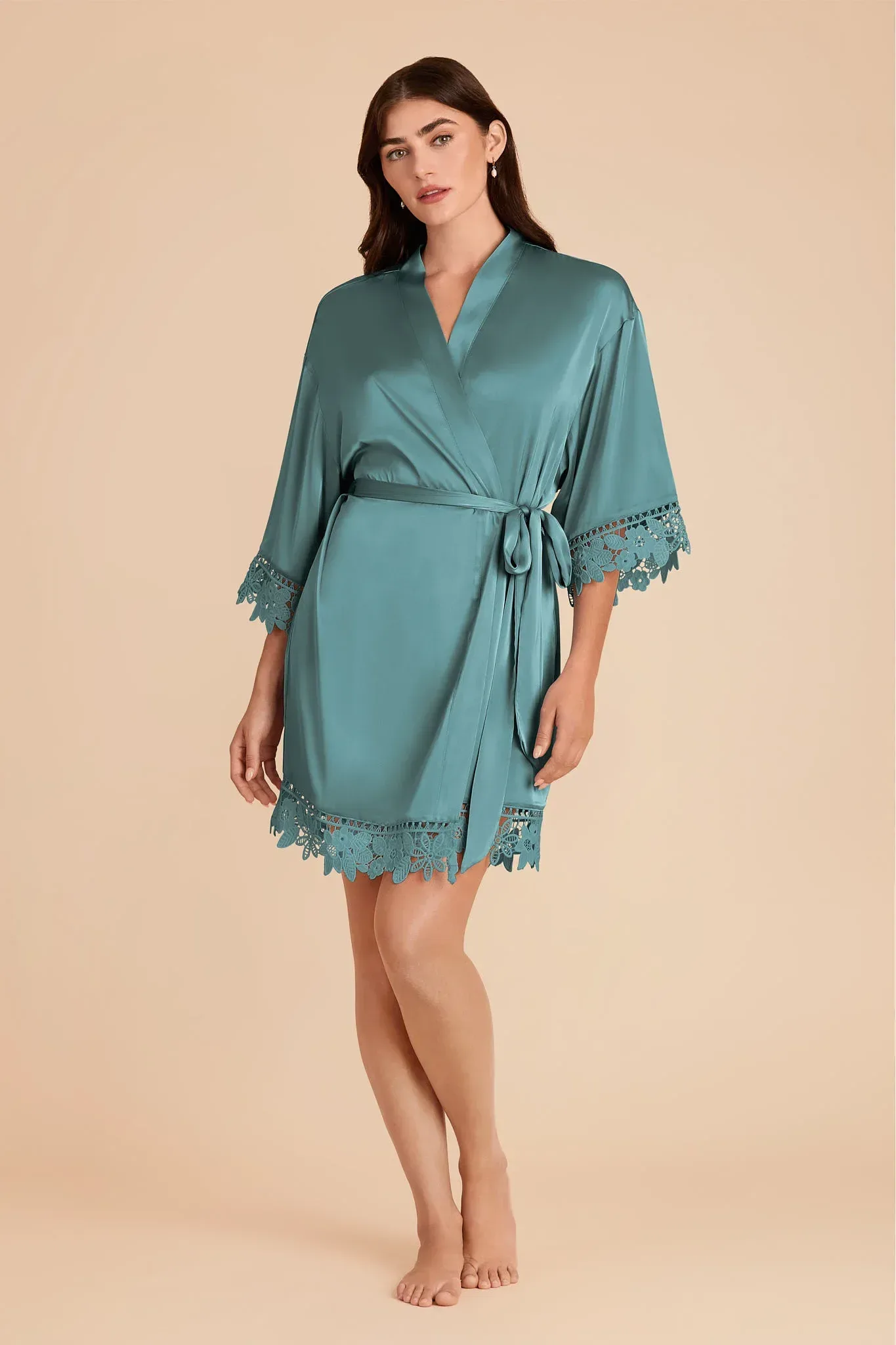 Claudine Matte Satin Robe – Sea Glass