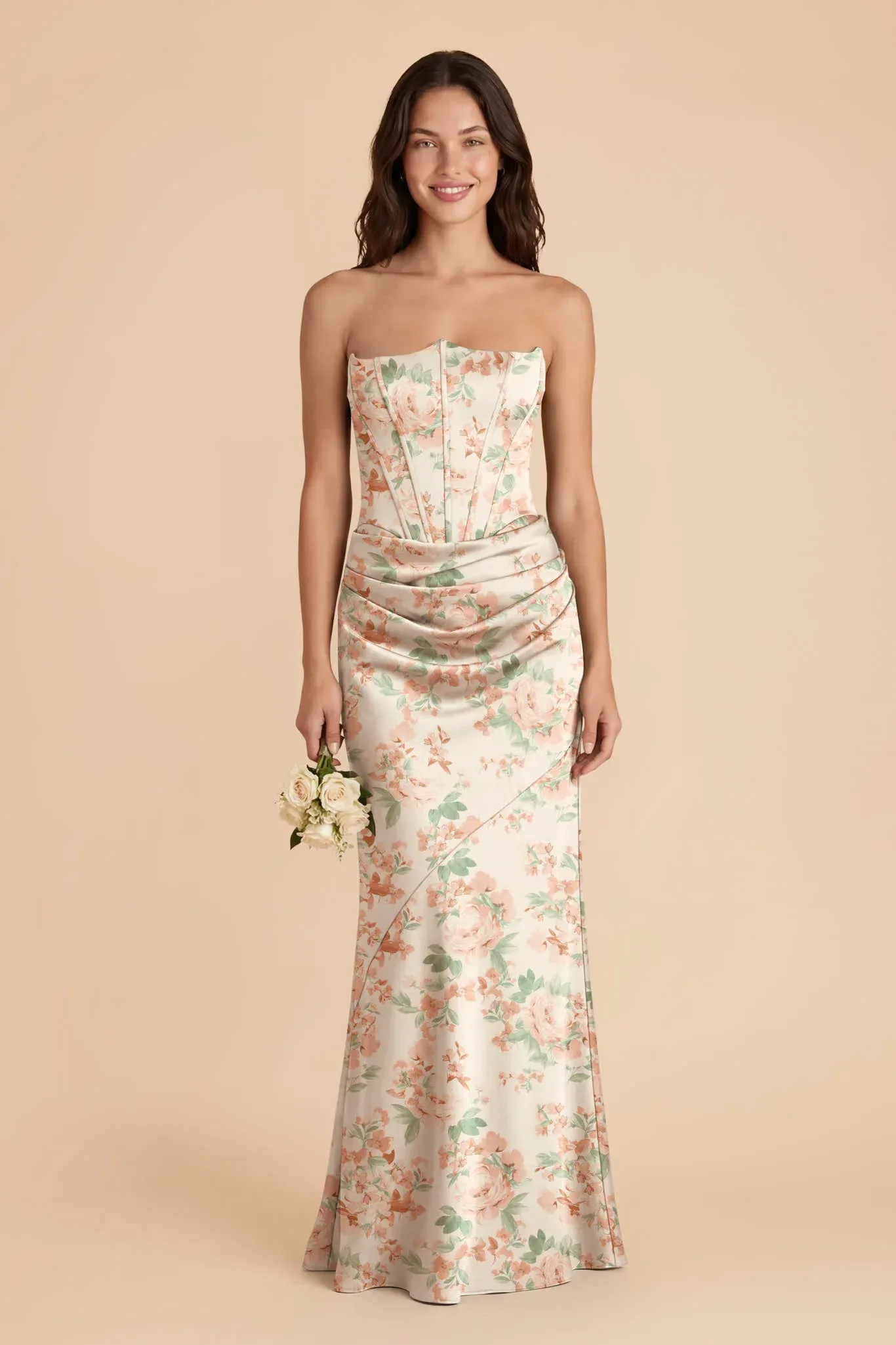 Billie Matte Satin Dress – Dusty Apricot Peonies