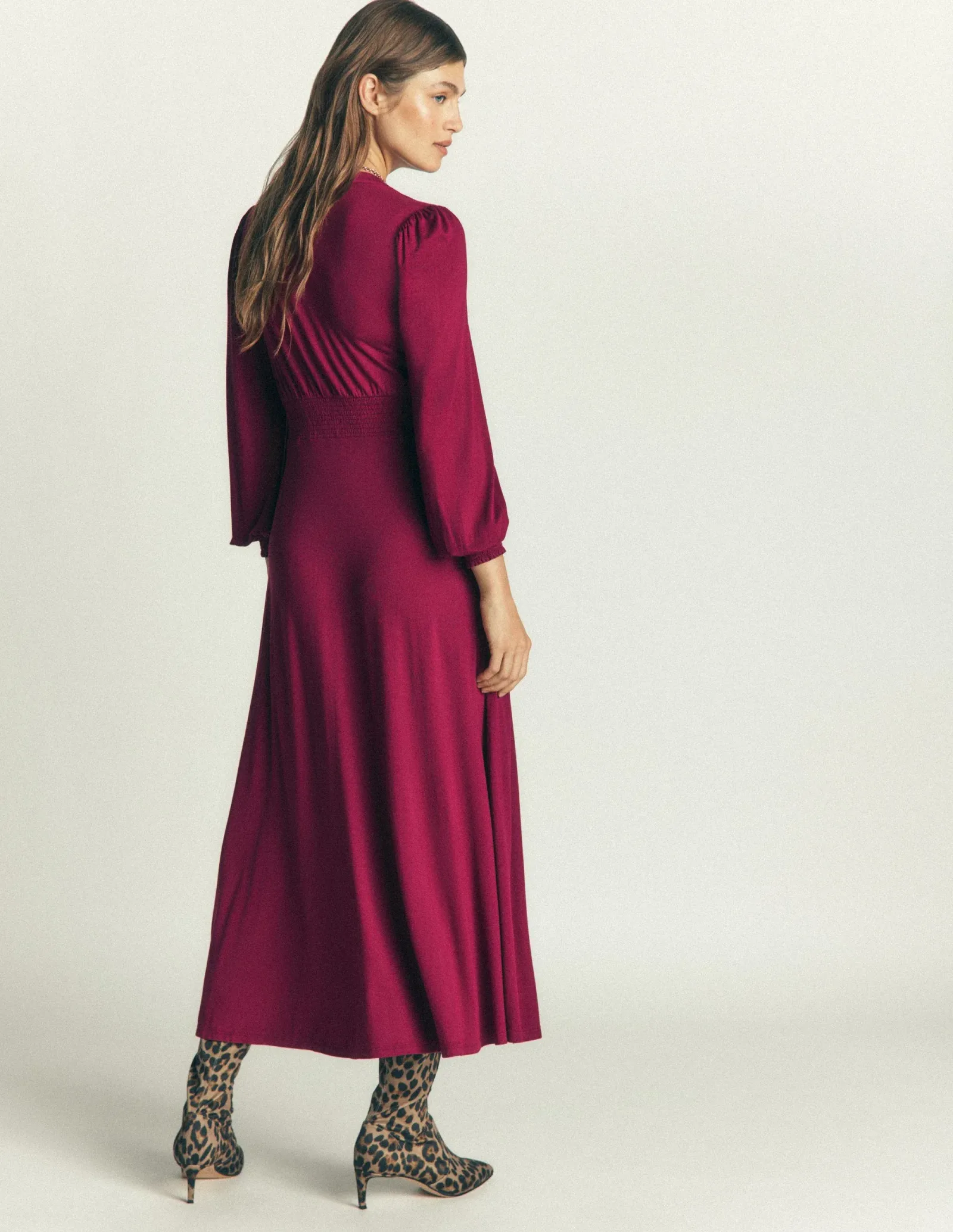 Georgia Jersey Midi Dress-Beetroot Red