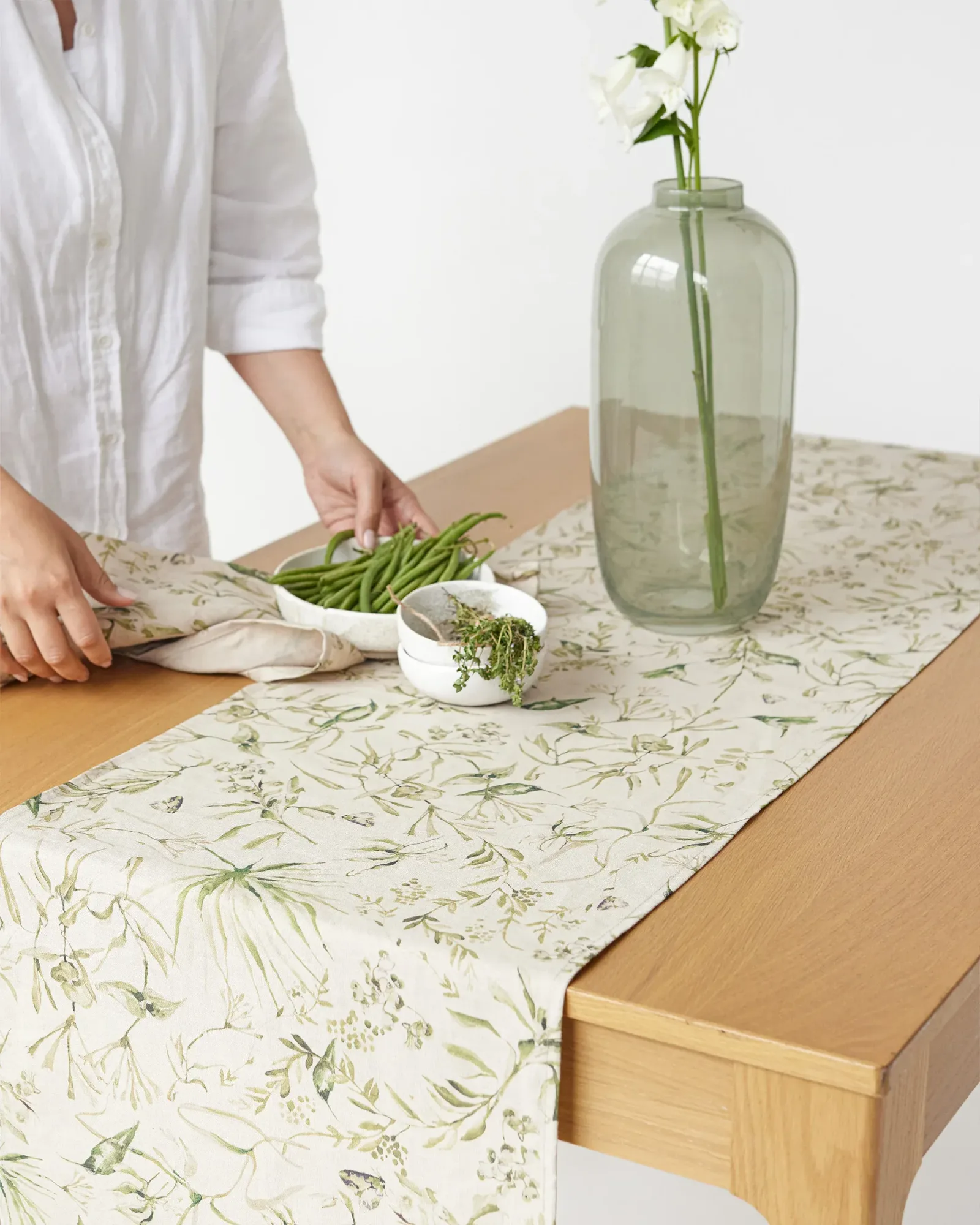 California greens print Linen table runner