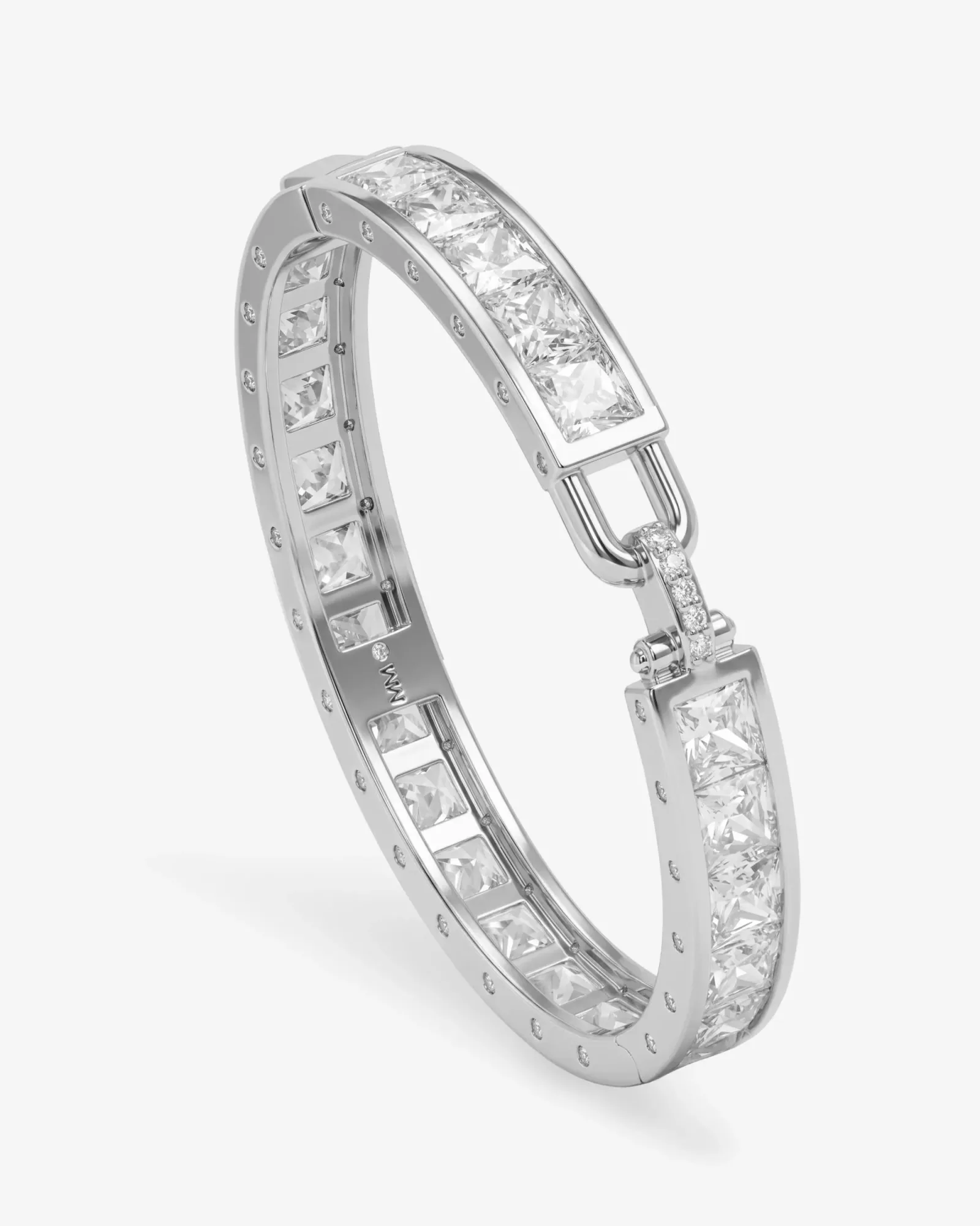 Ashley Melrose Lock Cuff 9mm – Silver|White Diamondettes