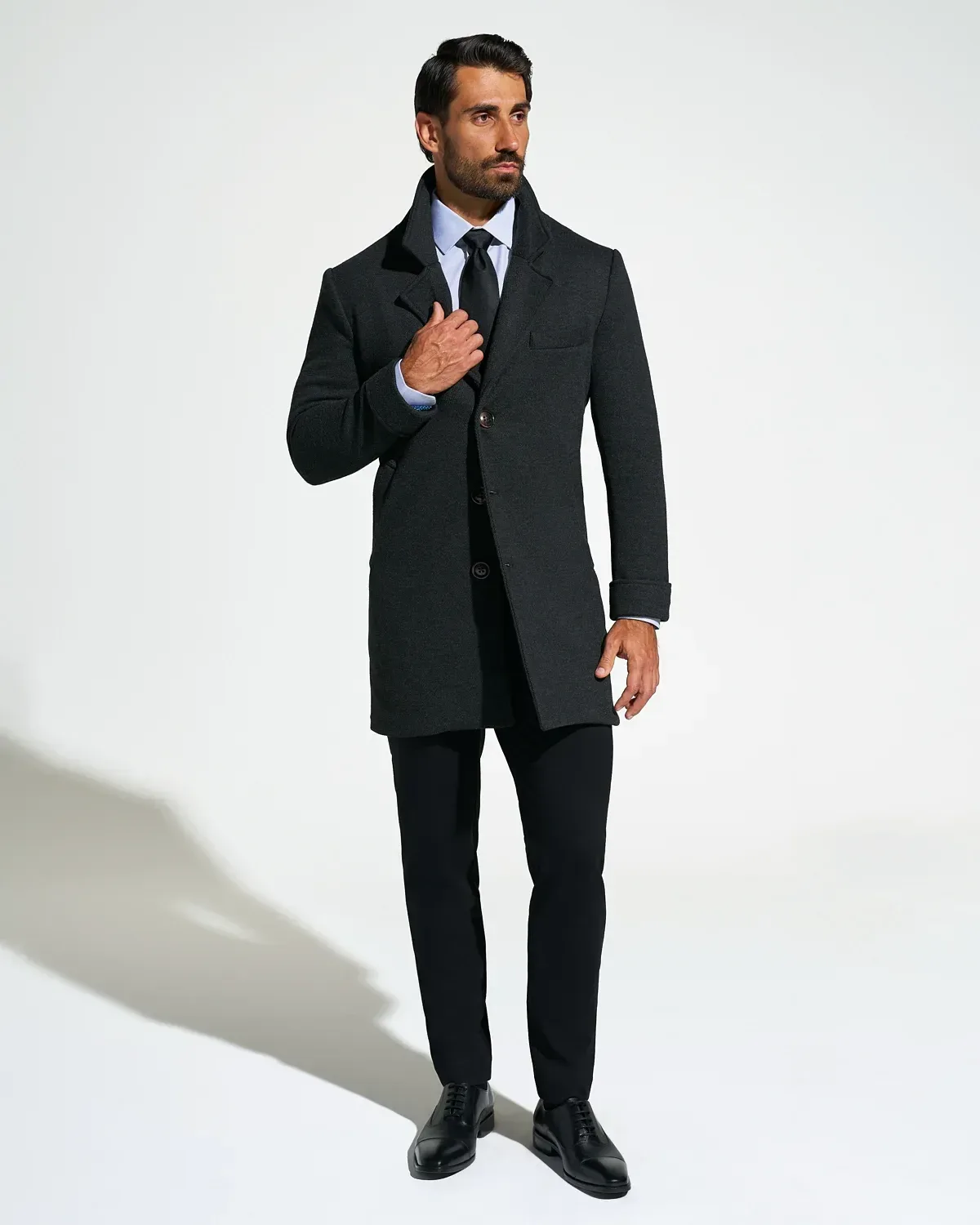 3 Button Overcoat – Charcoal Herringbone