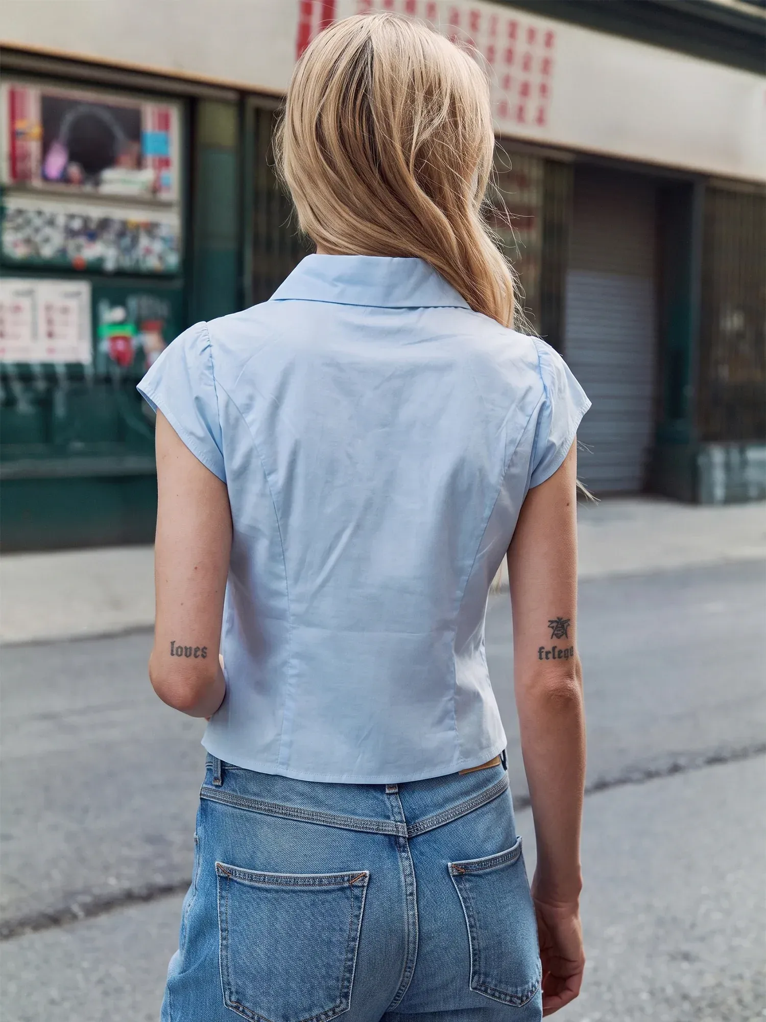 Cap Sleeve Button Front Shirt