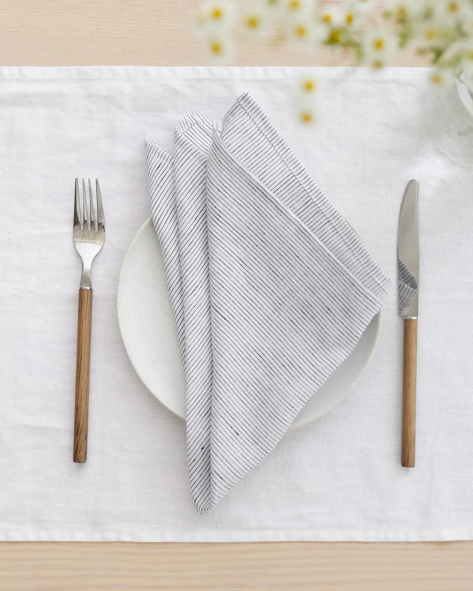 Pinstripe black linen napkin set of 2